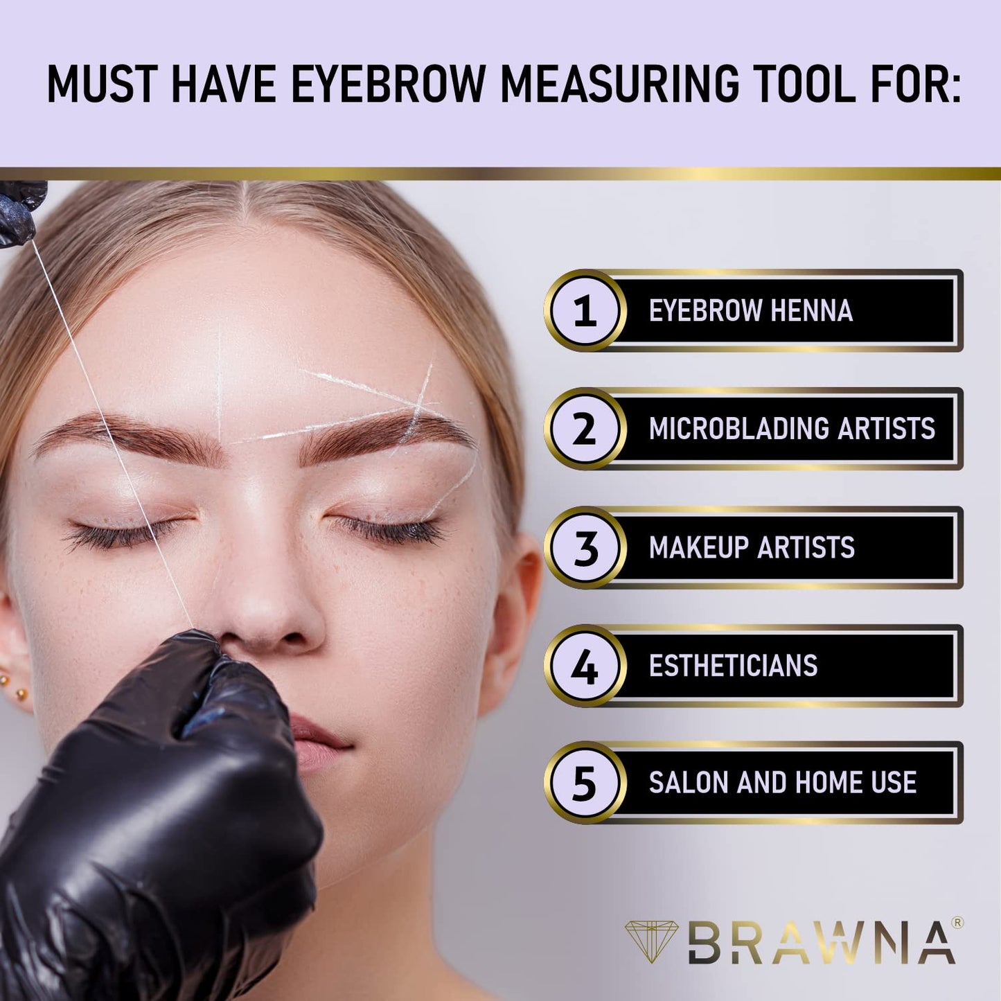 BRAWNA 2 Pack Mapping String for Brow and Lip Measuring - Microblading Supplies - PMU Kit - Black and White