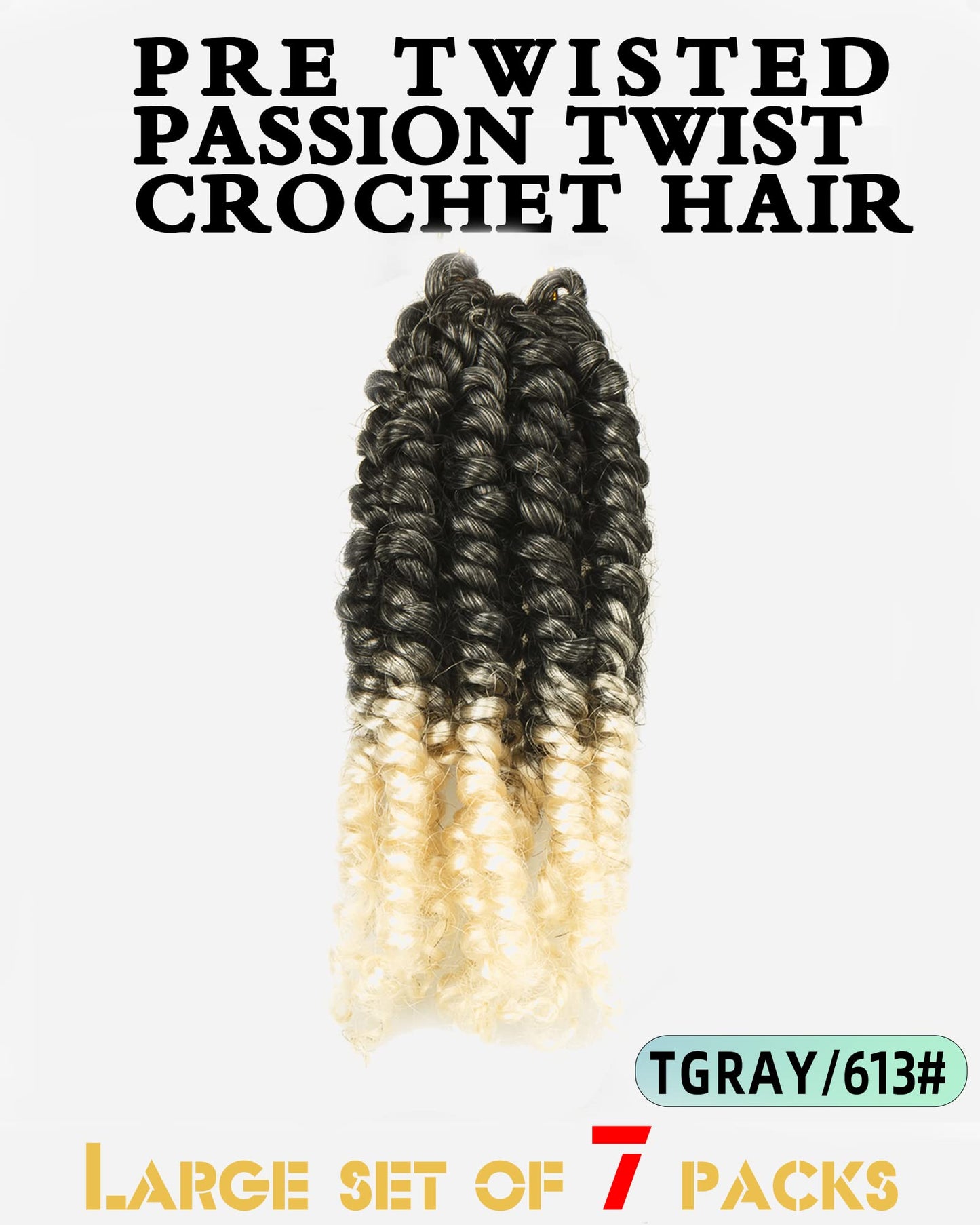 7 Packs 6 Inch Pre Looped Pretwisted Passion Twist Crochet Hair for Black Women Super Short Soft & Bouncy Crochet Hair Extensions Braided by Synthetic Spring Kinky Twist Bohemian Curls(TGray/613)