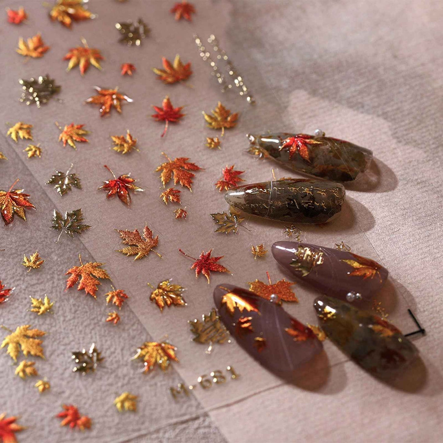 JMEOWIO 3D Embossed Fall Autumn Nail Art Stickers Decals Self-Adhesive 5D Maple Leaf Thanksgiving Nail Supplies Nail Art Design Decoration Accessories 1 Sheets