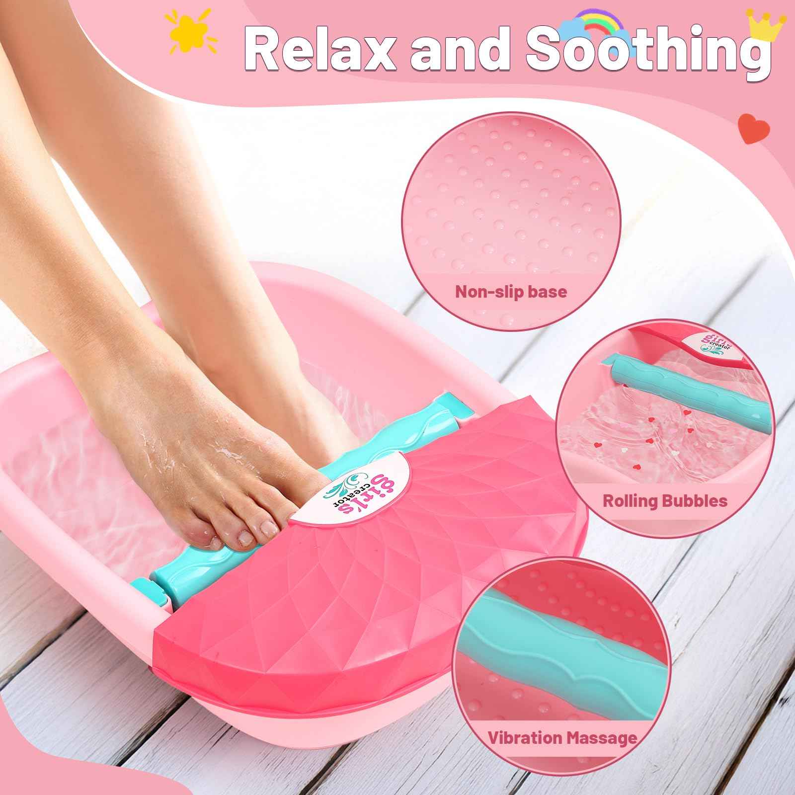 Kids Foot Spa Kit with Pedicure Set for Girls 3-8, All-in-1 Kids Spa Day Kit with Bubble Soak & Massage, Sleepover Party Birthday Gifts