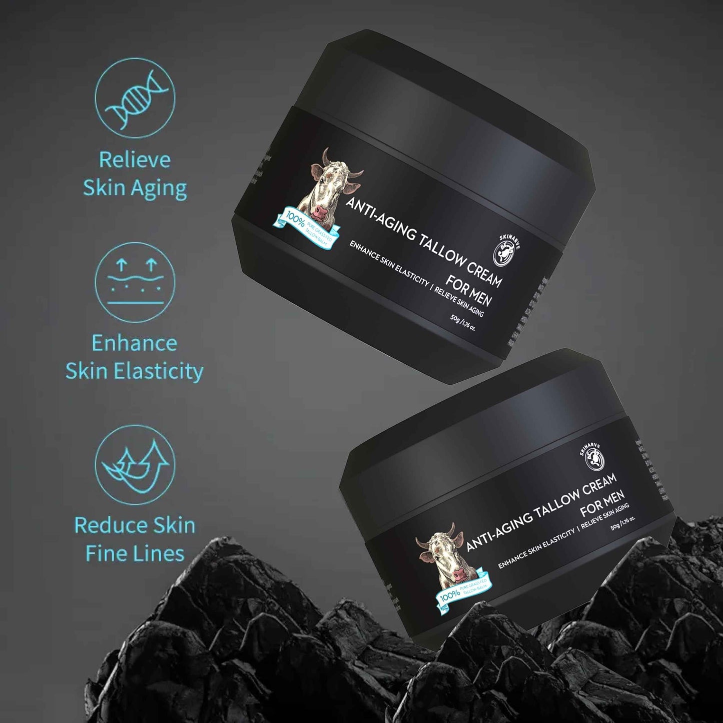 SKINARVE Wrinkle Defense Beef Tallow Balm for Men, Tallow Balm for Skin - Moisturizer for Face - Hydrating Anti Aging Skin Cream - Natural Facial Skincare Lotion with Essential Oils (1.7 OZ)