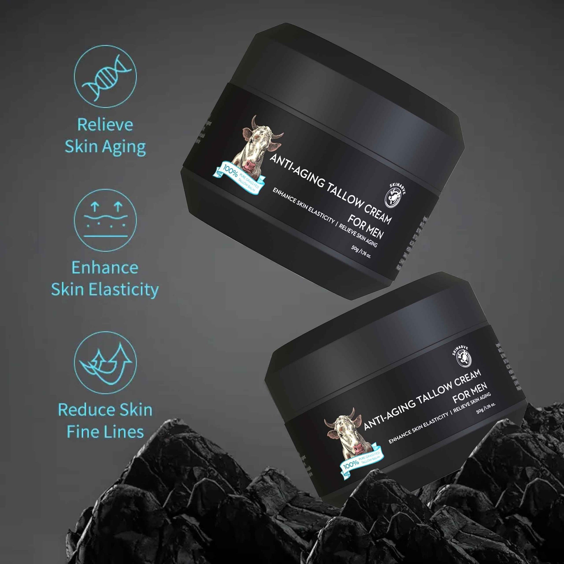 SKINARVE Wrinkle Defense Beef Tallow Balm for Men, Tallow Balm for Skin - Moisturizer for Face - Hydrating Anti Aging Skin Cream - Natural Facial Skincare Lotion with Essential Oils (1.7 OZ)