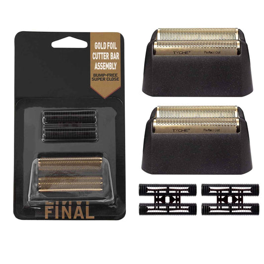 2 pcs Professional 5 Star Series Finale Shaver Shaper Replacement Super Close Gold Foil and Cutter Bar Assembly, Compatible with Wahl Shaver Foil Model 7043-100,Shaving for Barbers and Stylists