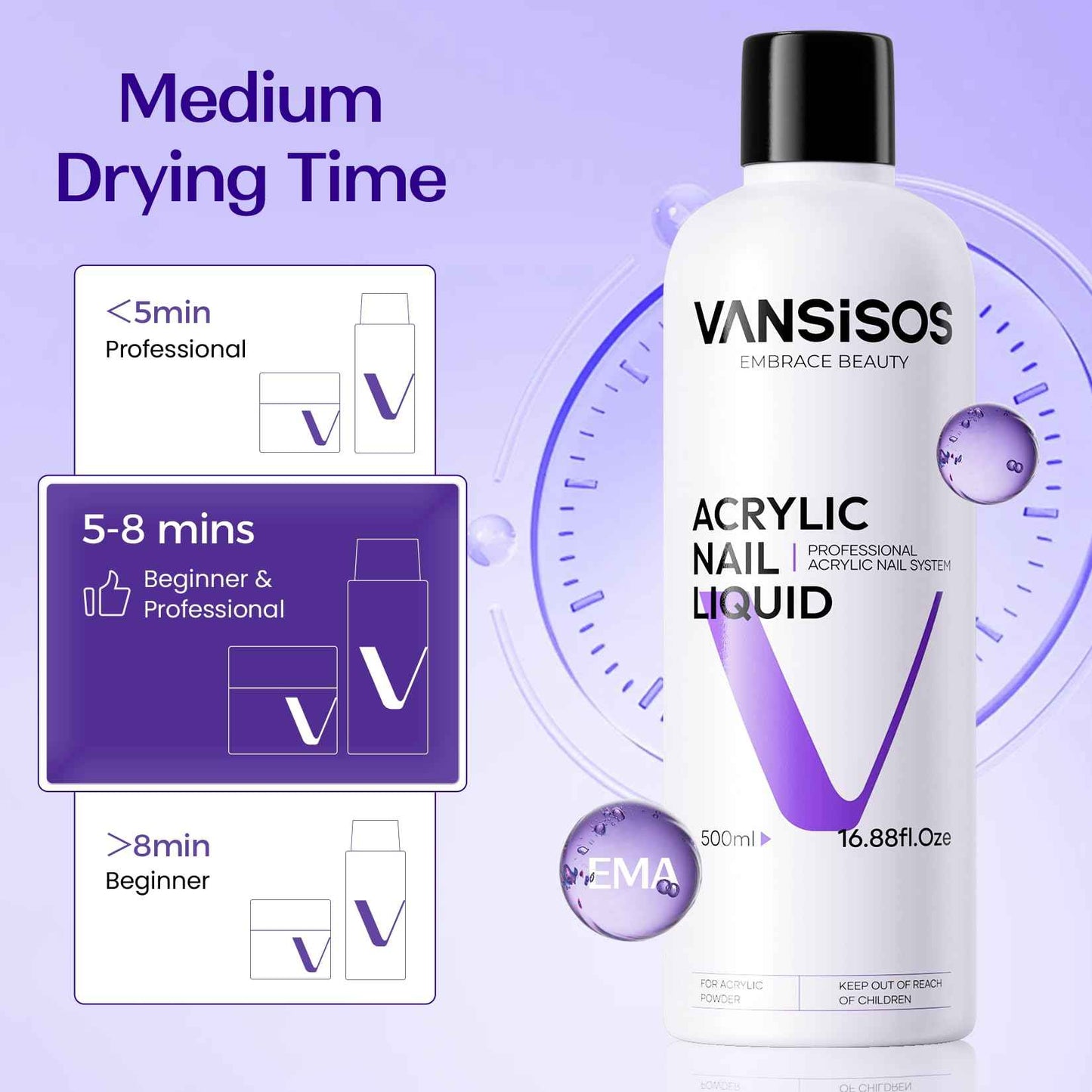 VANSISOS Monomer Acrylic Nail Liquid: 500ml EMA Monomer Nail Acrylic Liquid for Beginners and Professionals DIY Carving and Extension At Home Perfect for French Nails