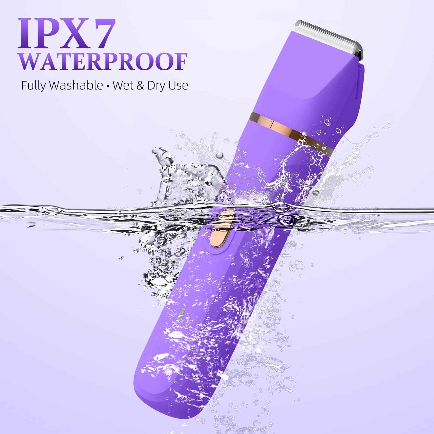 HOHOLE 5-in-1 Bikini Trimmer for Women, IPX7 Waterproof Electric Razors Shaver, Cordless Body Hair Trimmer, Facial & Pubic Hair Removal, Ceramic Blade (Light Purple)