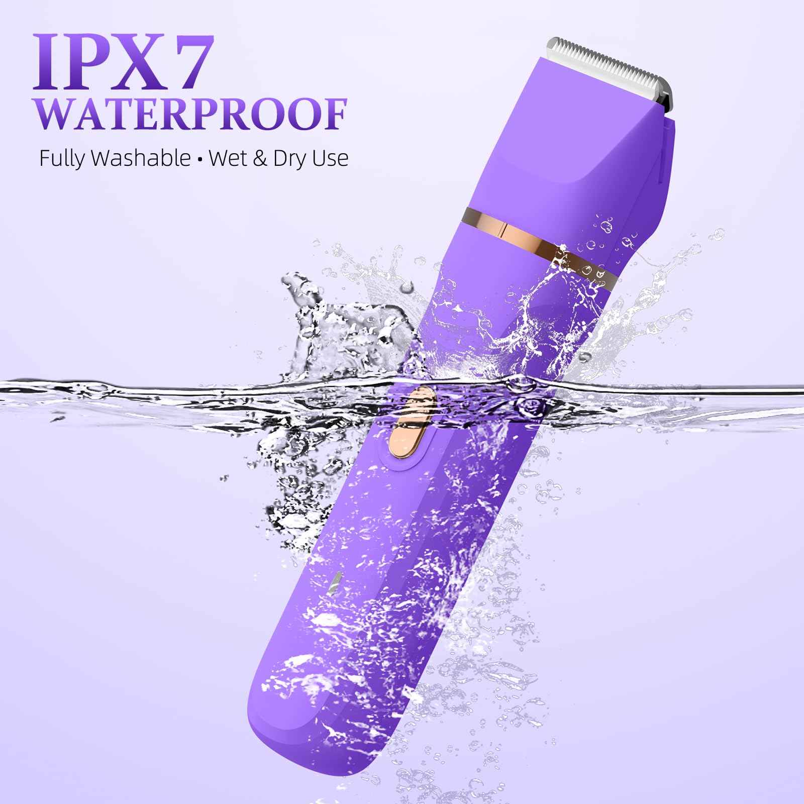 HOHOLE 5-in-1 Bikini Trimmer for Women, IPX7 Waterproof Electric Razors Shaver, Cordless Body Hair Trimmer, Facial & Pubic Hair Removal, Ceramic Blade (Light Purple)