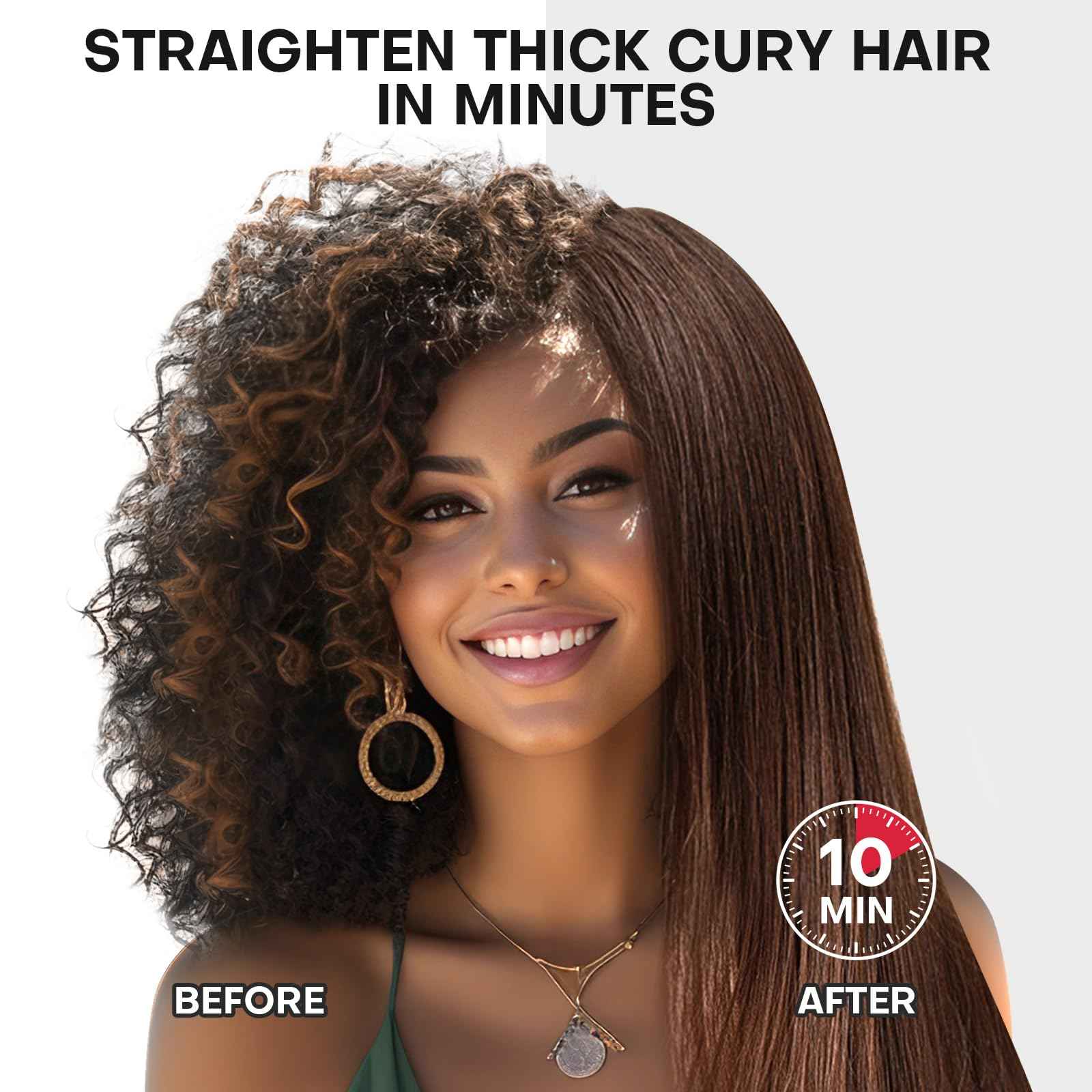 Hair Straightener Brush- Hair straighteners for Women, Ceramic Ionic Straightener Comb with Less Frizz | 20s Fast Heating | 2 in 1 Flat Iron Brush Dual Voltage Travel, Black