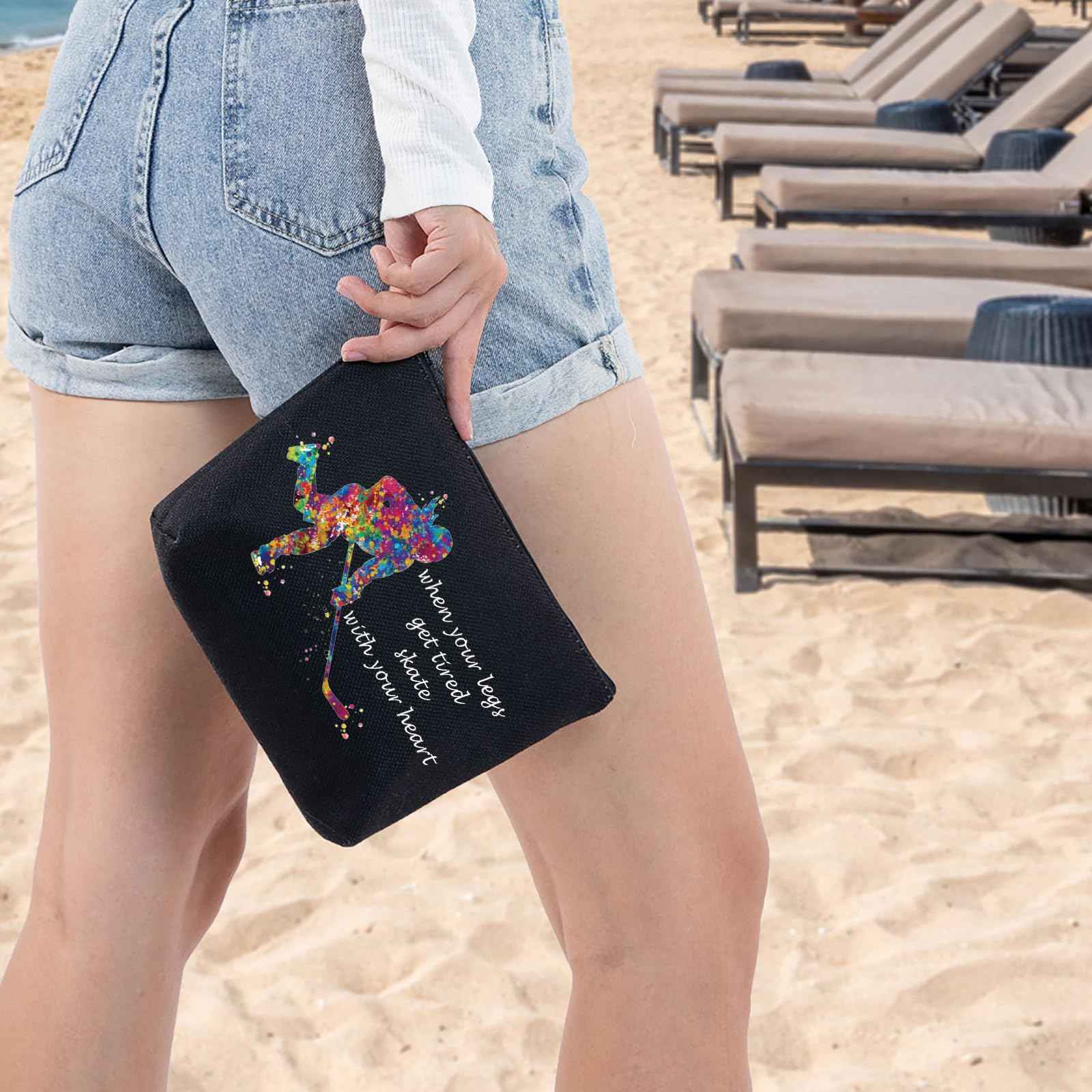 G2TUP Ice Hockey Cosmetic Bag Hockey Player Makeup Case Gift For Girls When Your Legs Get Tired Skate With Your Heart (Ice Hockey BLACK)