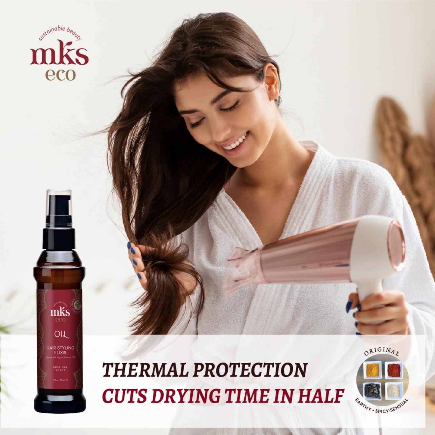 MKS eco Oil, Original - 2 fl oz - Hair Styling Elixir - Moroccan Argan Oil, Hemp Seed Oil - Moisturize & Nourish Hair, Control Frizz, Increase Smoothness - Vegan & Cruelty Free