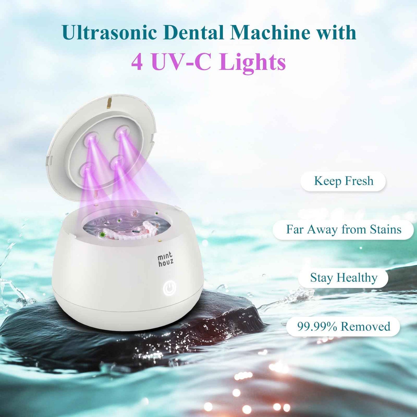 Minthouz Ultrasonic Retainer Cleaner Machine, Dental Pod for Denture, Mouth Guard, Aligner, Night Guard, Toothbrush Heads, Jewelry, 48kHz Retainer Cleaner with 200ML Capacity for All Dental Appliances