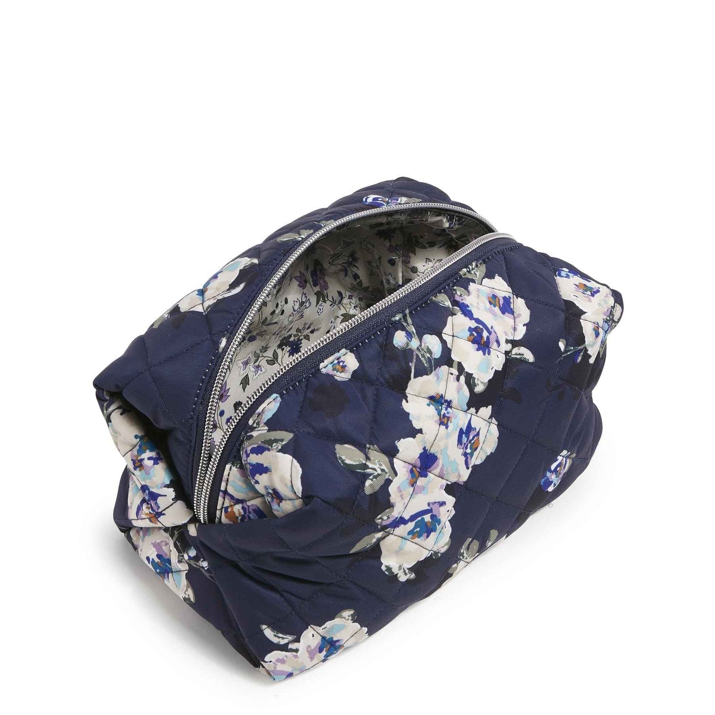 Vera Bradley Women's Performance Twill Large Cosmetic Makeup Organizer Bag, Blooms and Branches Navy, One Size