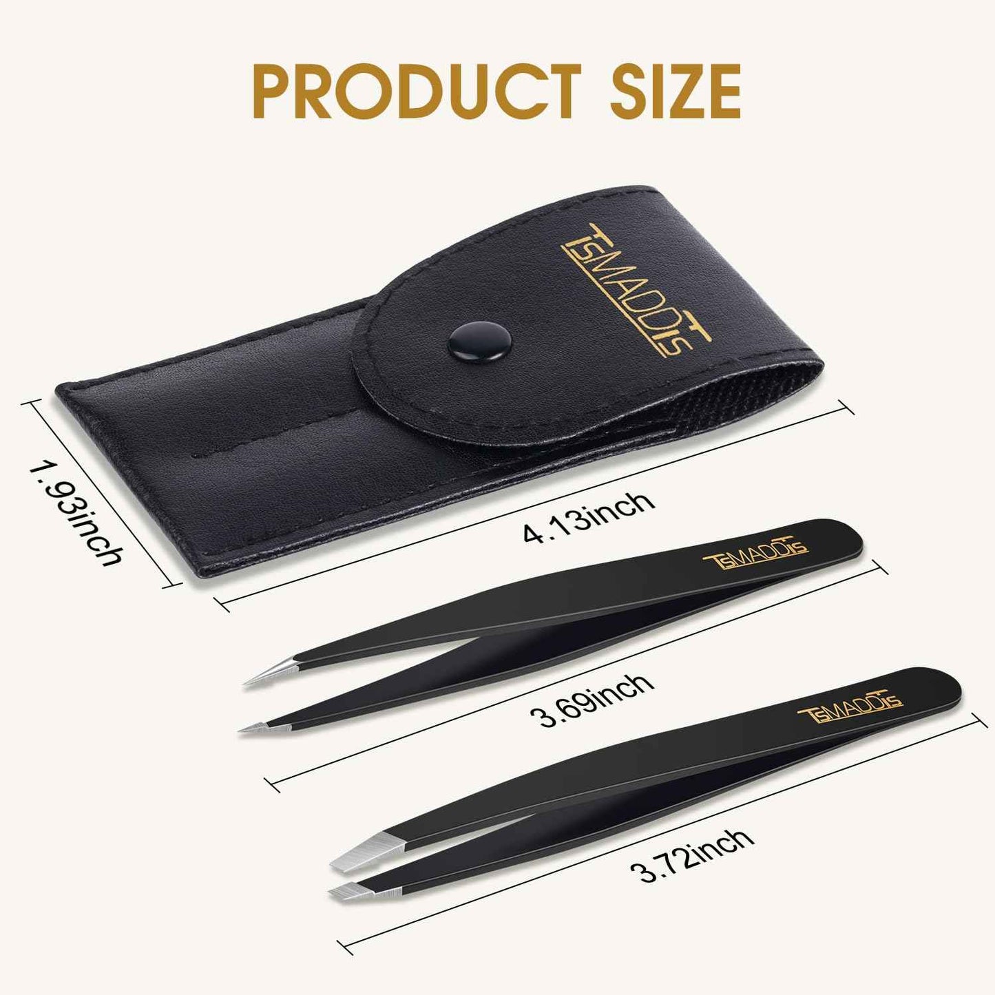 TsMADDTs Slant and Point Tip Tweezers for Women and Men, 2-Pack Professional Stainless Steel Precision Tweezers for Eyebrows, Facial Hair, Ingrown Hair Removal
