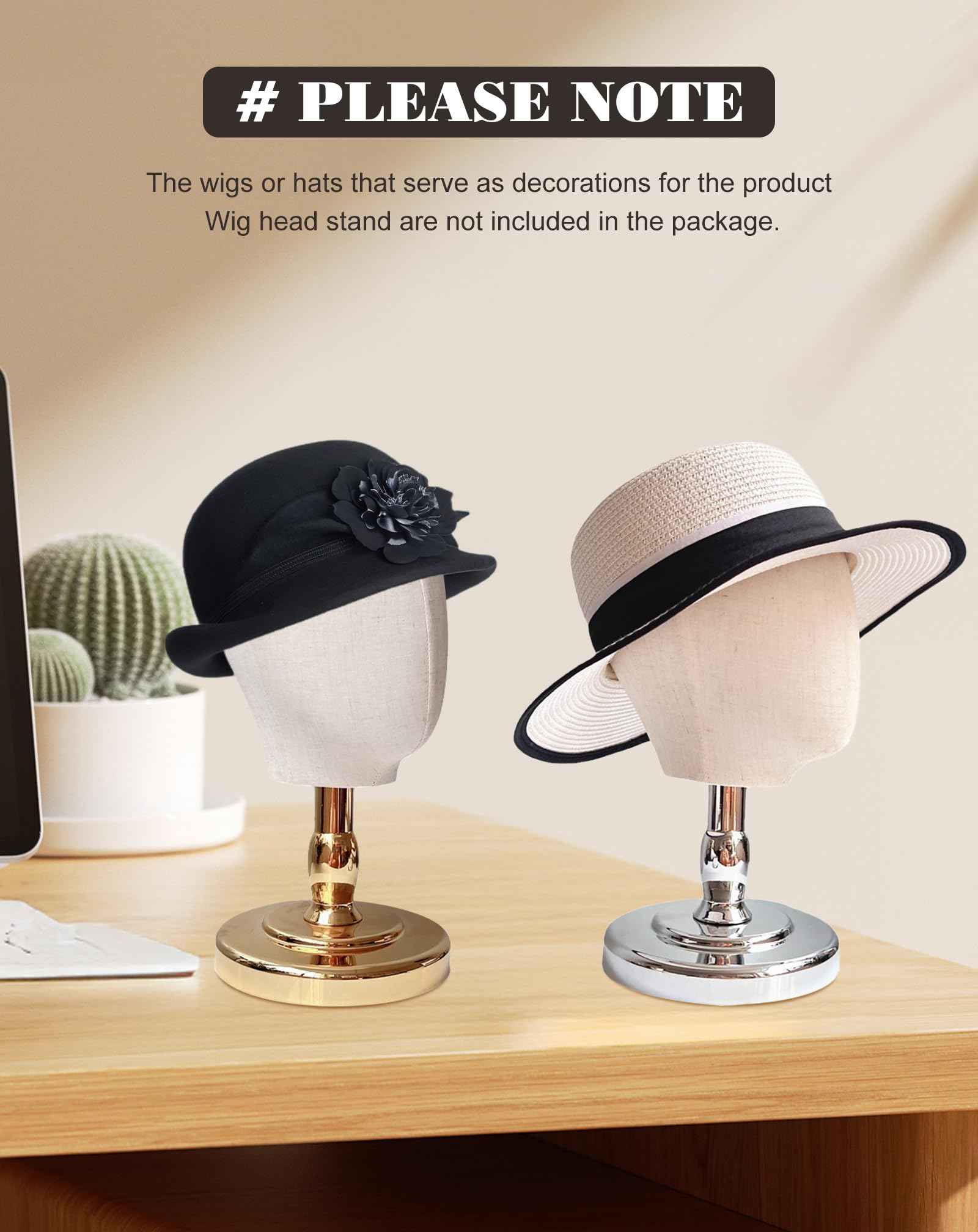 UnPinnable Wig Head Stand 21 Inch Mannequin Head Hat Stand Canvas Block Head Hat Mannequin Head Display Fabric Wig Holder Display Heads for Wigs, Hats, Caps, Headdress, Masks, Detachable Chrome Stand