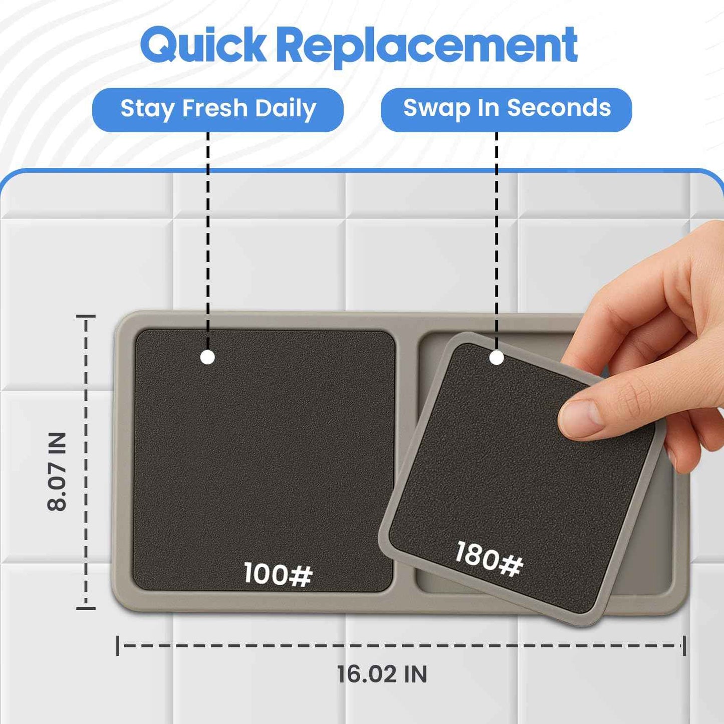 PDQR Premium Pumice Mat for Feet with 100 & 180 Grit Stones, Callus Remover and Exfoliator for Smooth Heels and Toes, Gentle Durable Foot Care Tool for at-Home Pedicure and Spa Softness