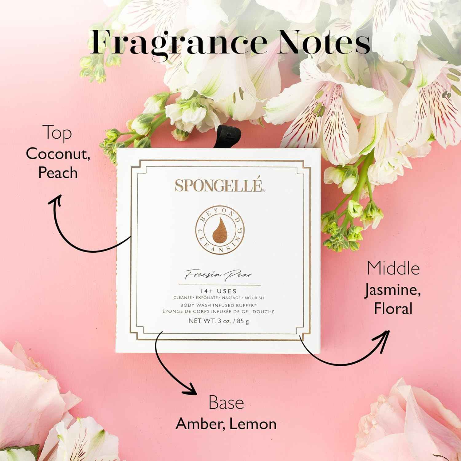 Spongelle Wild Flower Buffer Body Scrubber with Box | Bath & Shower Loofah for Women | Exfoliator with Body Wash Infused | 14+ uses (Coconut Verbena, Grapefruit Cassis, Freesia Pear)