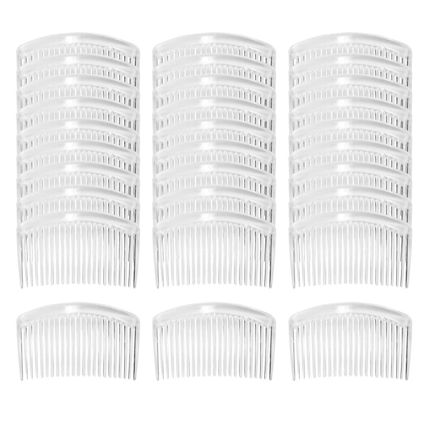 Cinaci 30 Pack 3 Inch White Clear Plastic French Hair Side Combs Wedding Bridal Veil Comb Fine Hair Slide Hair Clips Small Clear Barrettes Bun Holder with 23 Teeth DIY Headpieces Accessories for Women