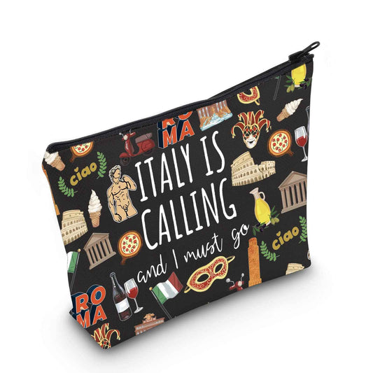 POFULL Italy Map iconic traditional Souvenir Gift ITALY Is Calling and I Must Go Traveller Zipper Pouch Makeup Bag (ITALY Is Calling Cosmetic Bag)