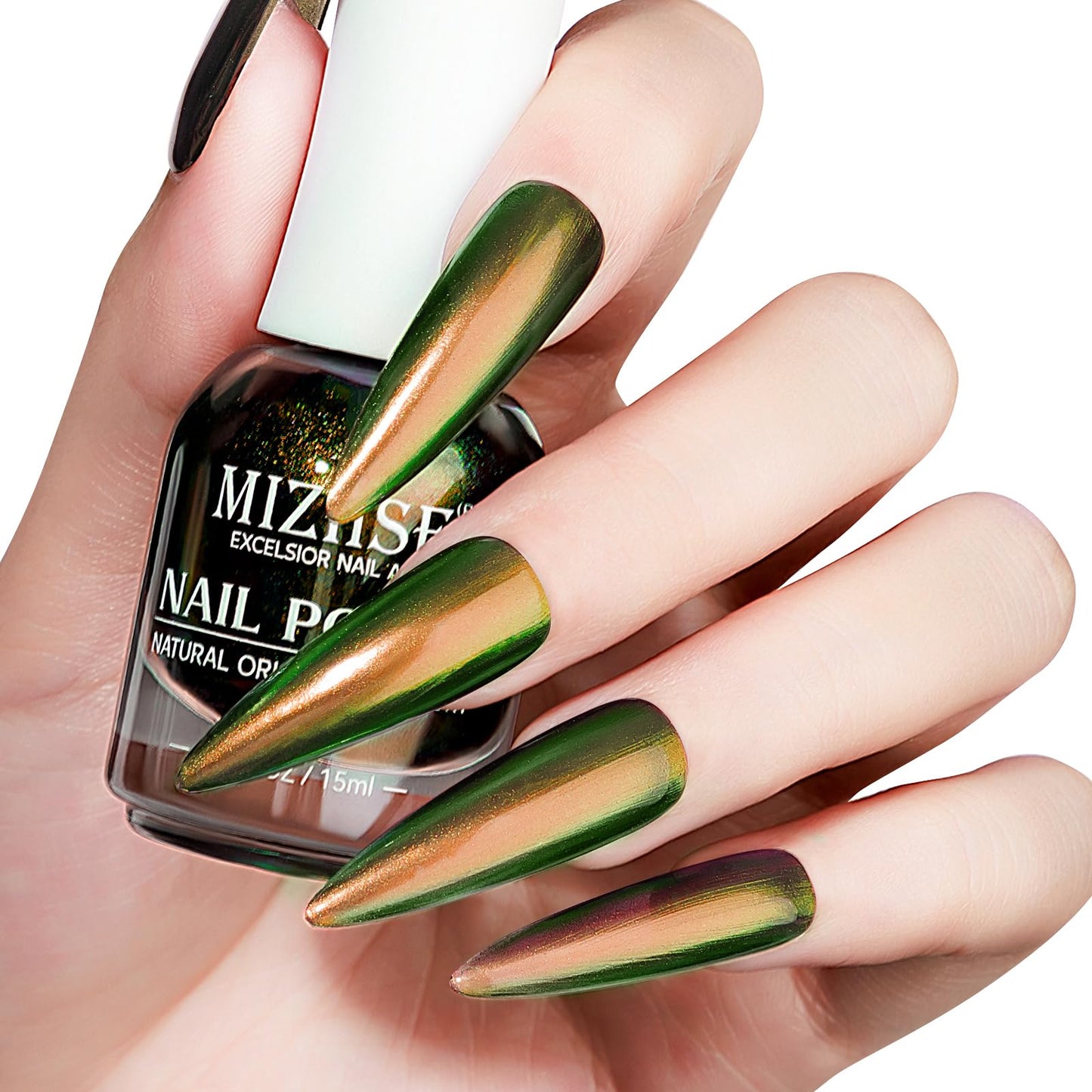 MIZHSE Chameleon Nail Polish Quick Dry, Dark Gold Nail Polish Air Dry Fast, 15ml/0.5 fl oz High Glossy Shine Finish Holographic Nail Polish Nail Art Manicure Home