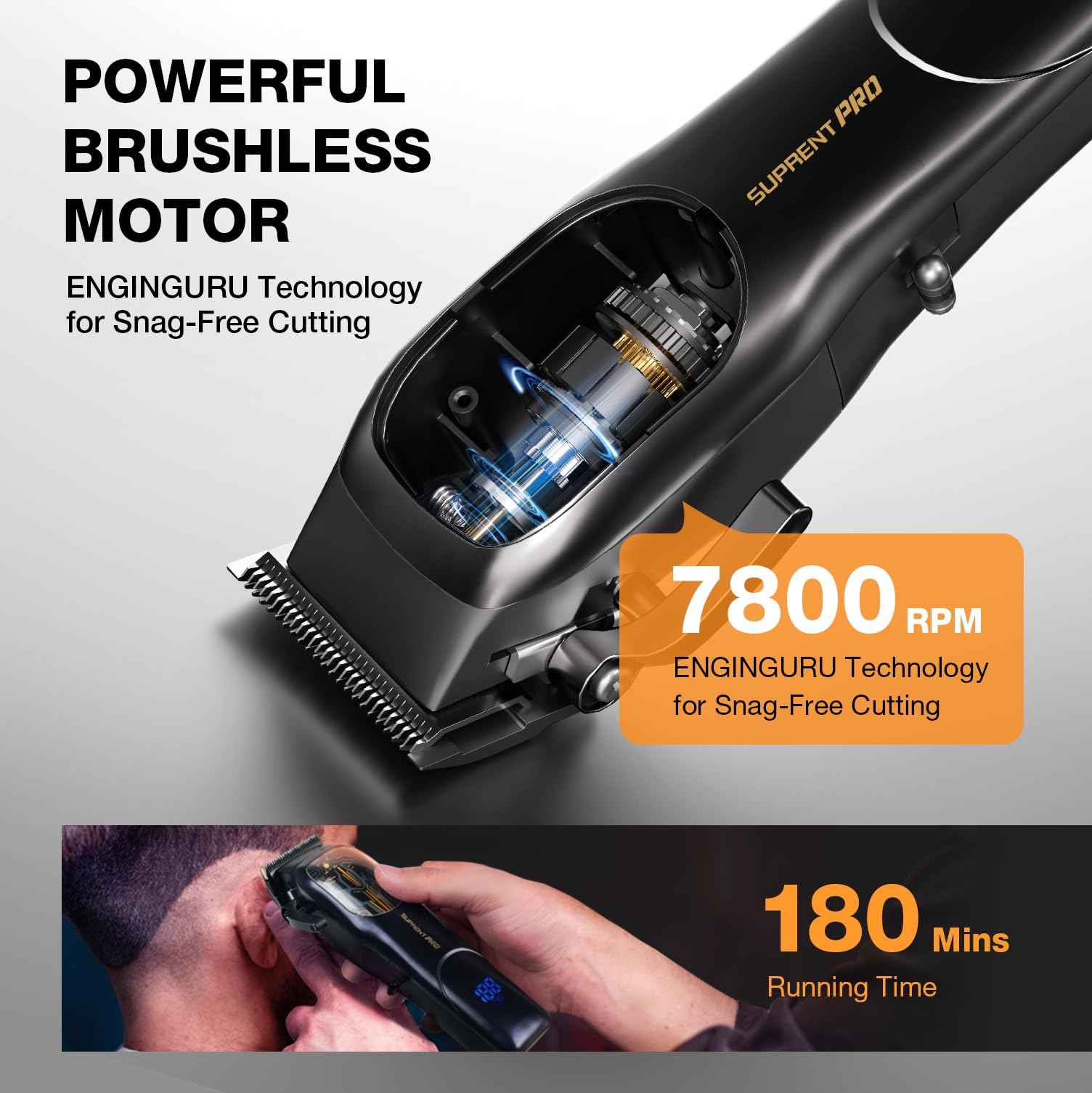 Ultra Quiet Cordless Hair Clippers for Men – High Torque 7800RPM Motor, Low Heat, Professional Hair Clippers with Charging Dock (Black)