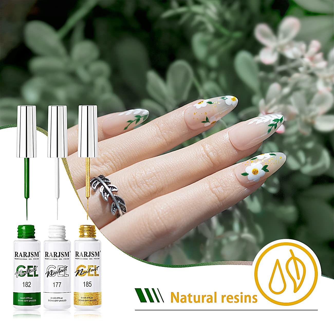 RARJSM Painting Drawing Liner Pen Gel Nail Polish Set,Silver Gold Glitter Dark Green Red White Nail Art Design UV Led Gel Polish Kit,DIY 3D Gel Nail Paint Pull Line Pen Tool for Nail Manicure