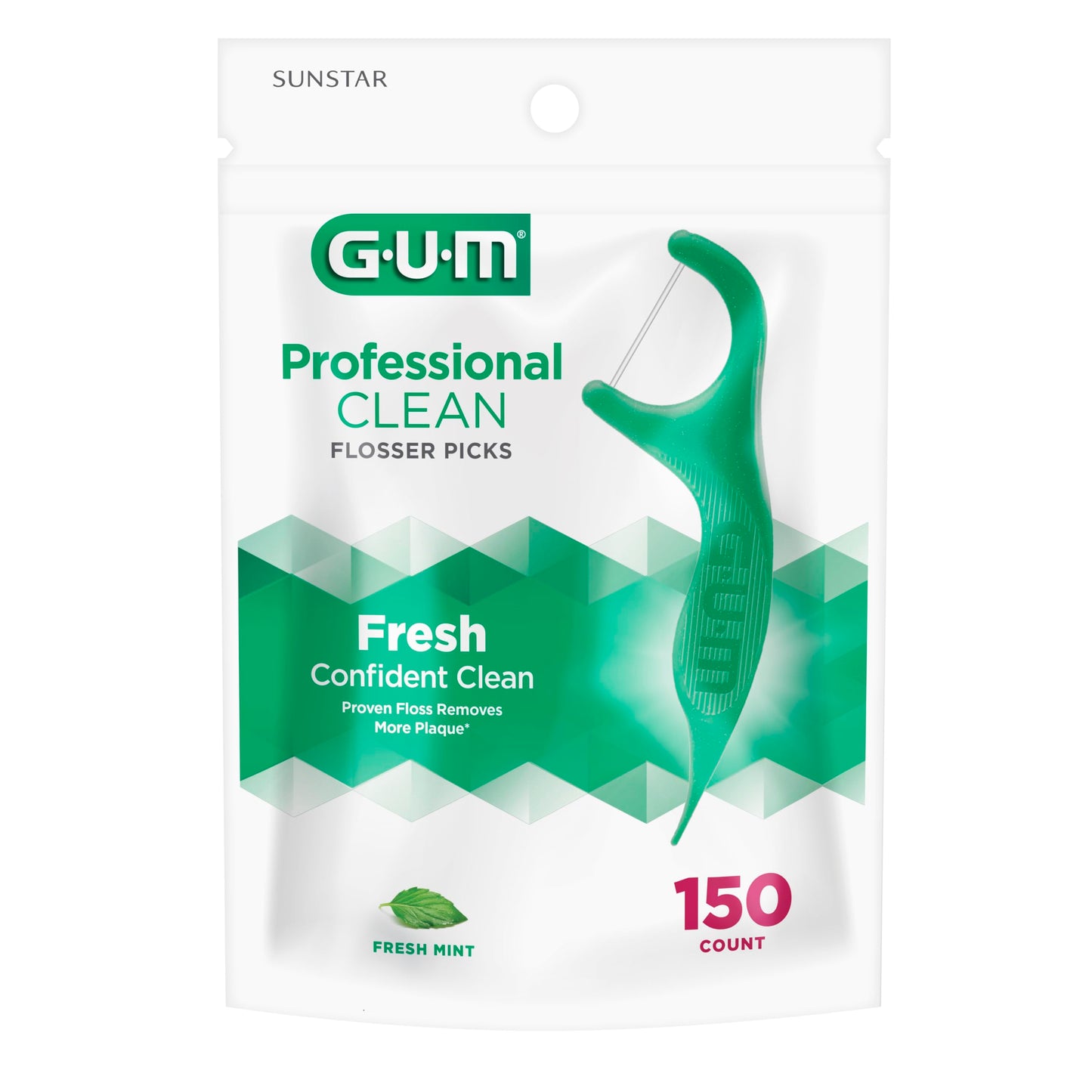 GUM Professional Clean Floss Picks - Extra Strong Shred-Resistant Floss, Easy Grip Handle - Dental Flossers for Adults - Fresh Mint Flavor, 150ct (4pk)