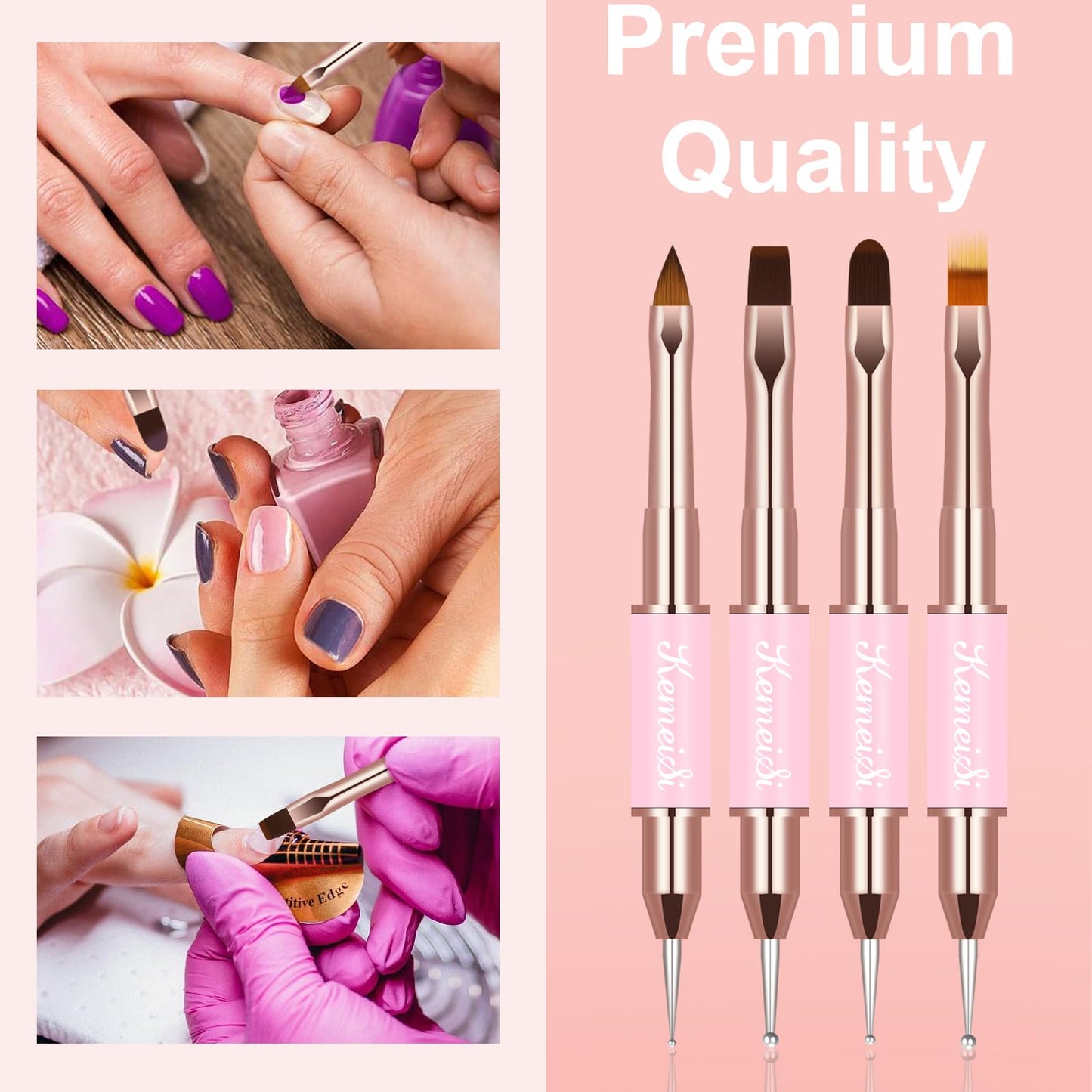 KEMEISI Nail Art Brush Set, 9PCS Double-Ended Acrylic Nail Liner Brush Dotting Pen for Gel Polish Nails, Nail Design Tools for Professional Manicure DIY Home Salon