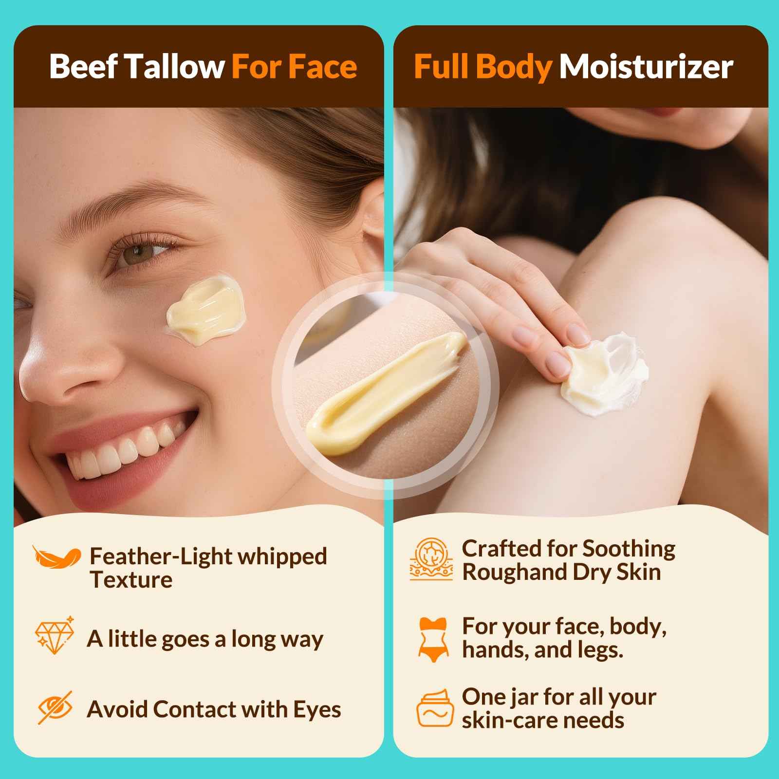 Beef Talow for Skin - 100% Grass Fed - Whipped Tallow and Honey Balm，Moisturizer Cream for Face & Body -Natural Organic Formula for Dry & Sensitive Skin (Citrus Breeze) (4 oz)