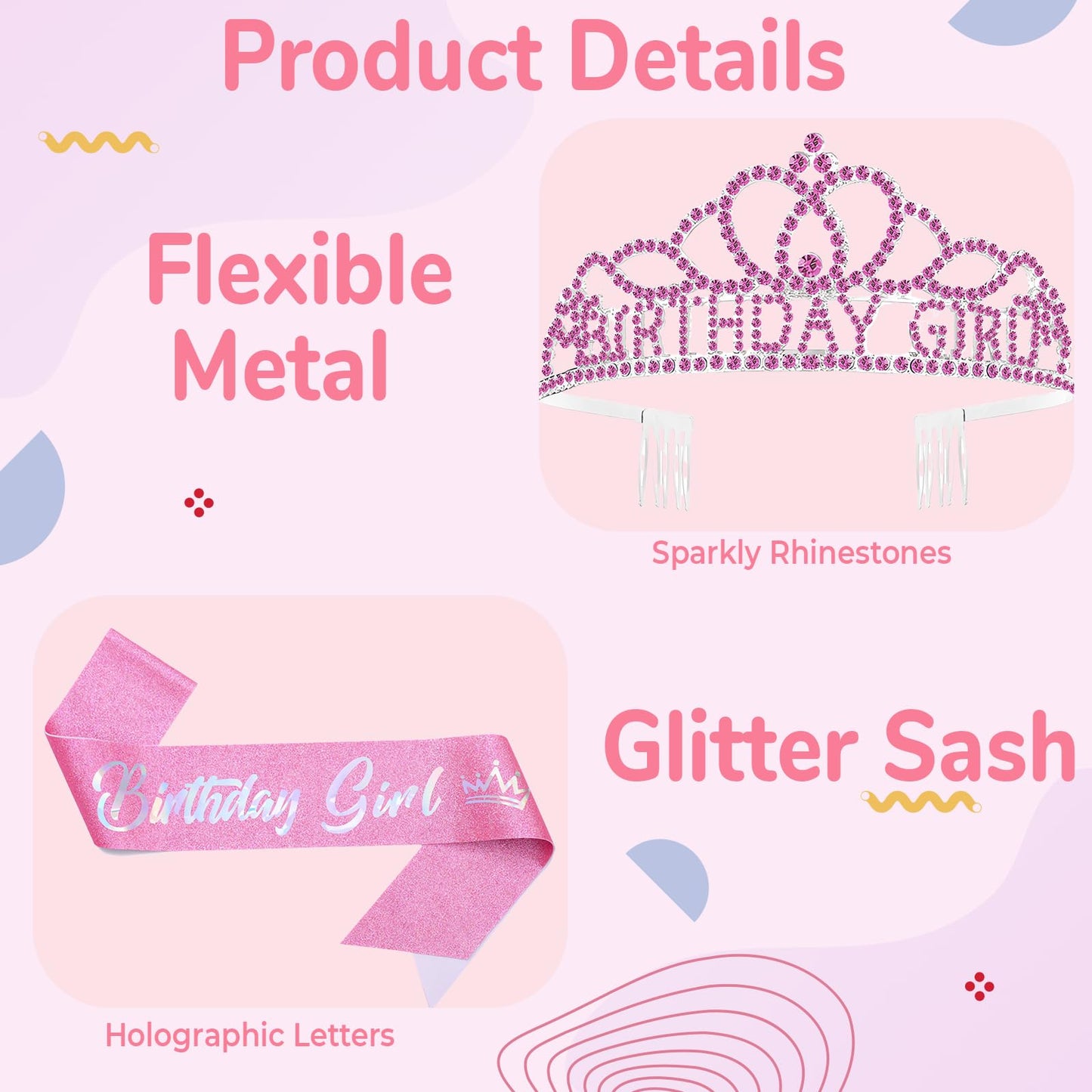 Queenship Birtthday Tiara Crown with Sash for Women Birthday Party (Pink)