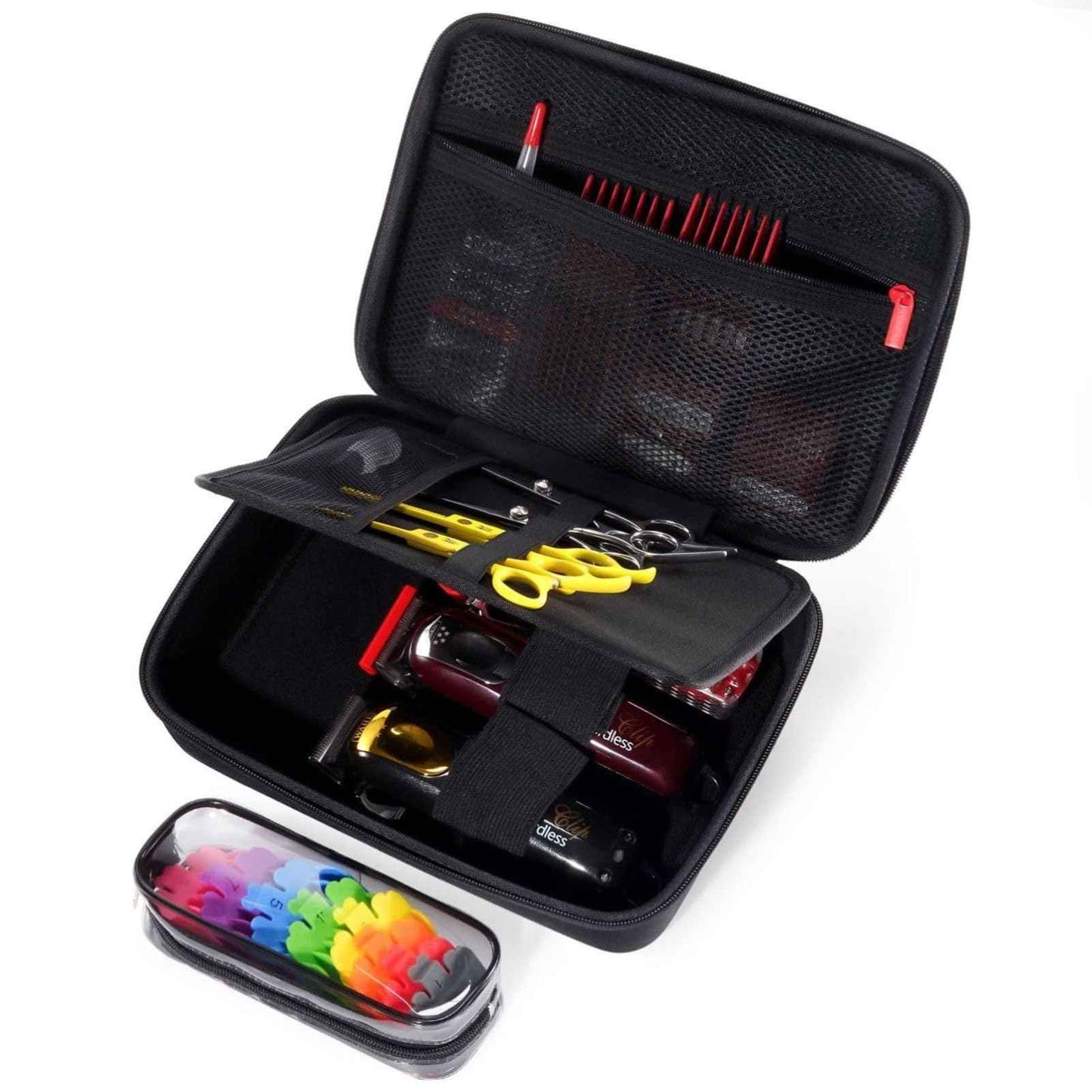 ProCase Hard Barber Accessories Case, Travel Bag for 3 Hair Clippers and Supplies, Trimmer Organizer Storage Box with Clear Pouch, Portable Holder for Men Razor Guard Grooming Kits -Black