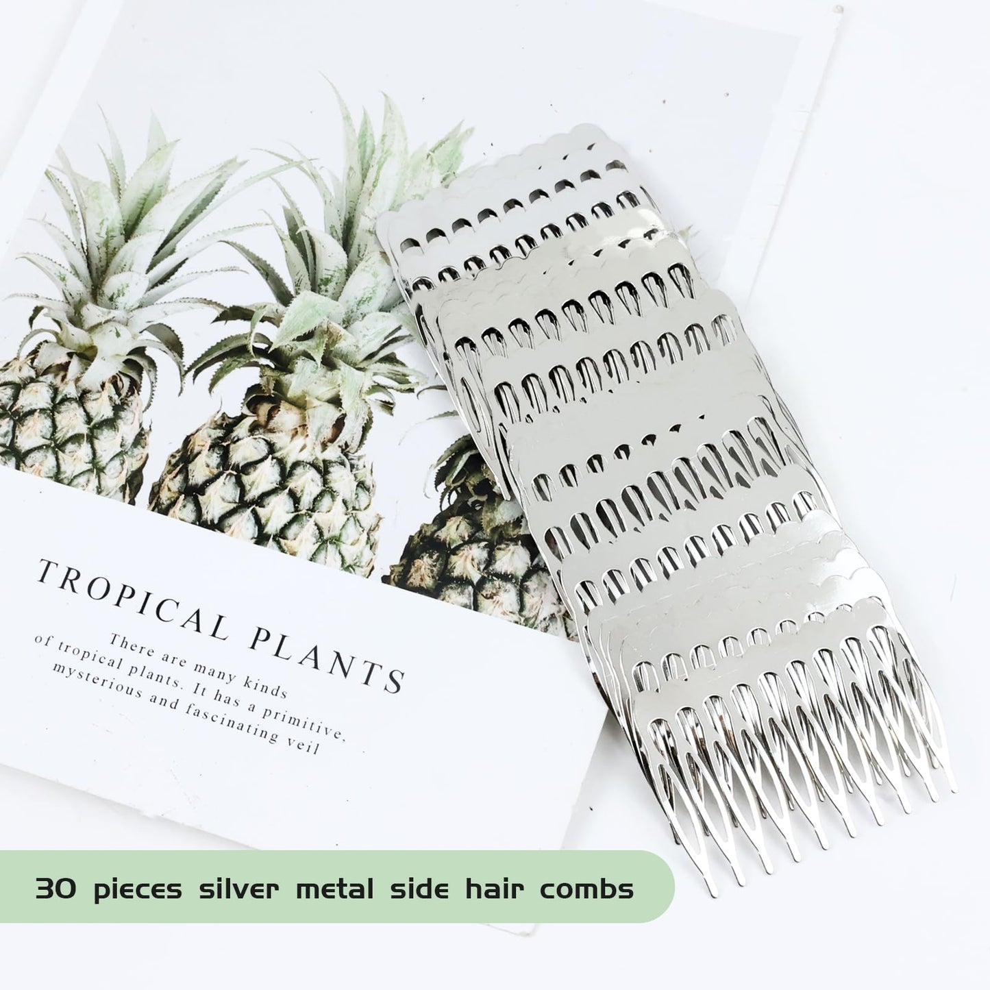 Cinaci 30pcs DIY Plain Blank Craft Silver Metal Hair Side Combs Slides with 10 Teeth Wedding Bridal Veil Combs Headpieces French Twist Bun Hair Clips for Women Flower Girls Brides (Silver-30 Pack)