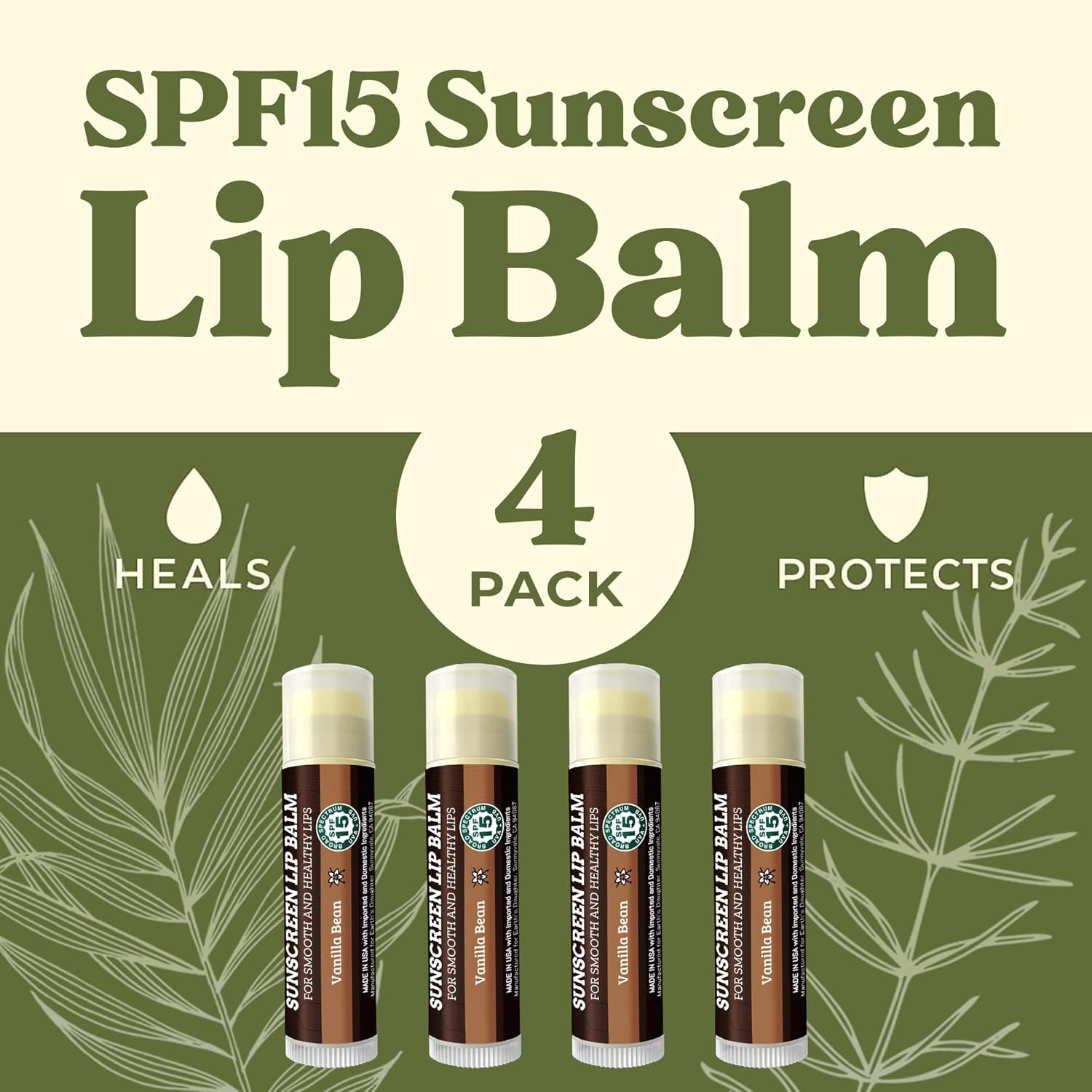 Earth's Daughter USDA Organic Lip Balm 6-Pack - Fruit Flavors, Beeswax, Coconut Oil, Vitamin E - Best Lip Repair Chapstick for Dry Cracked Lips - Moisturizing Lip Care