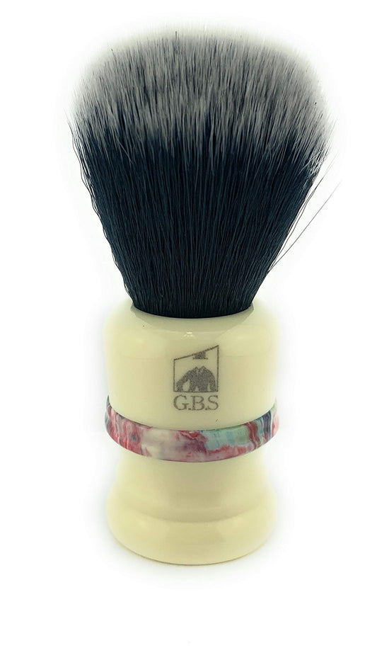 G.B.S Classic Synthetic Vegan Shaving Brush for Men, 21mm Knot 100 mm (4in All), Ivory with Color Stripe