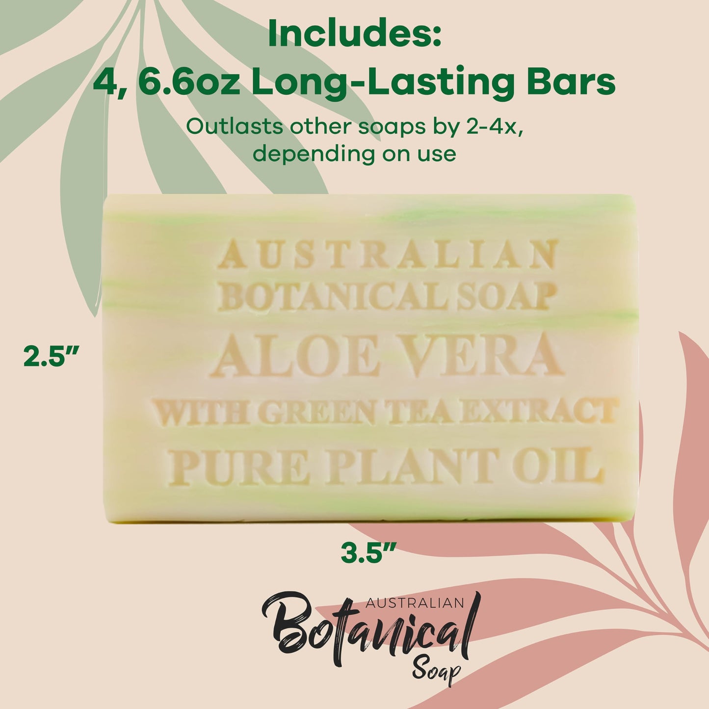 Australian Botanical Soap, Aloe Vera with Green Tea Extract 6.6 oz. (187 g) Soap Bars | Natural Soap Base | All Skin Types | Women & Men | Shea Butter Enriched Bar Soap - Pack of 4