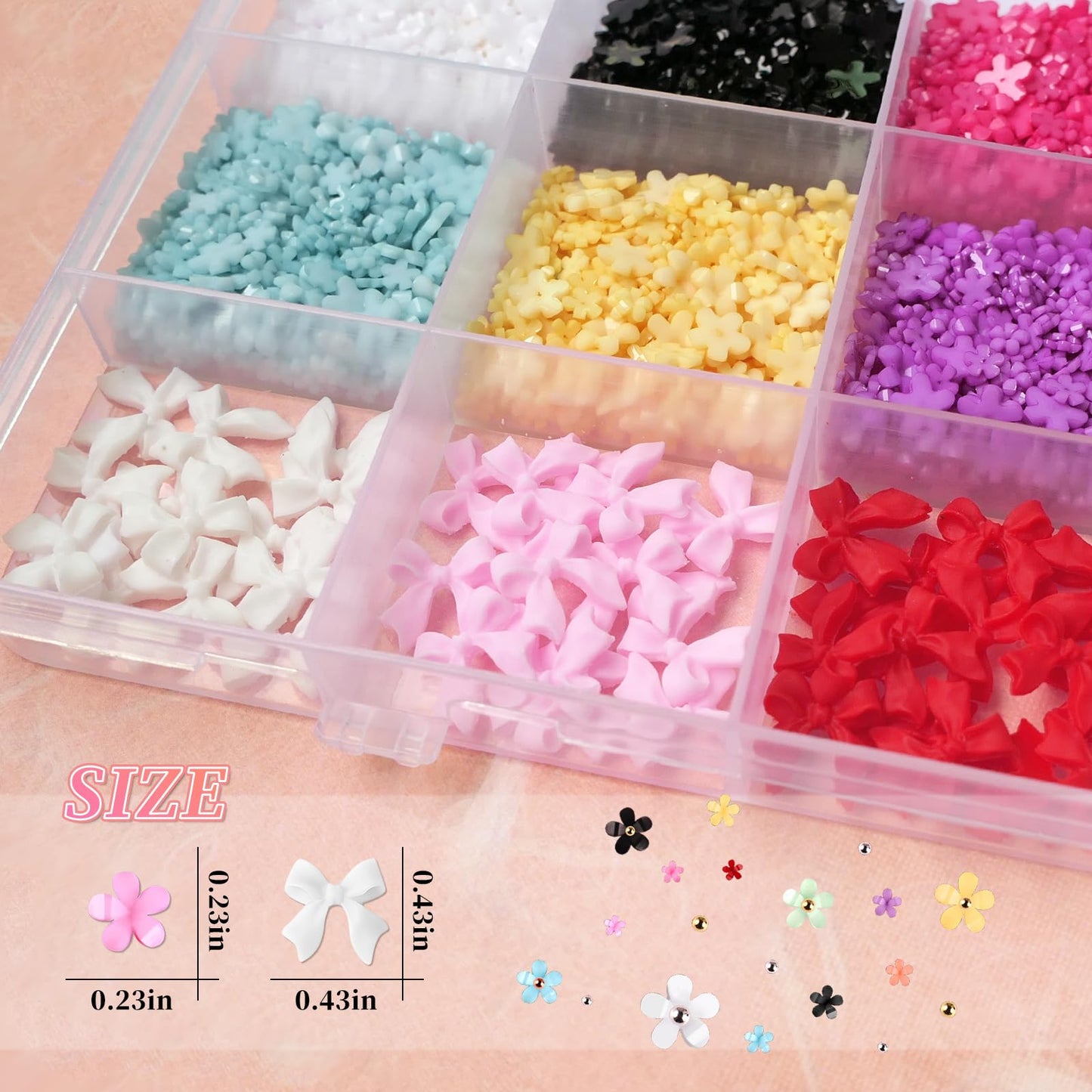 LoveOurHome 3D Flower Nail Charms Cute Bow Charms Nail Decorations Kit Bow-knot Floral Nail Charms Studs Gold Silver Beads Acrylic Nail Design Resin Accessories Jewelry Nail Supplies with Tweezer