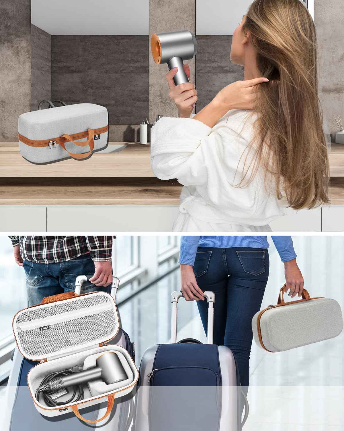 RAIACE Hard Storage Case Compatible with dyson Hair Dryer, Travel Carrying Bag. (for sale is case only). - Gray(Gray Lining)