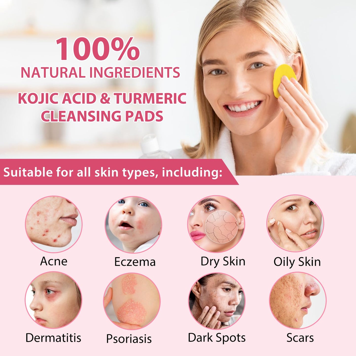 Turmeric Cleansing Pads, 40PCS Turmearic Cleansing Pads with Vitamin B5, Vitamin C, Turmeric Pads Infused Foaming Exfoliating Pads, Turmeric Lemon Chamomile Pads for Face