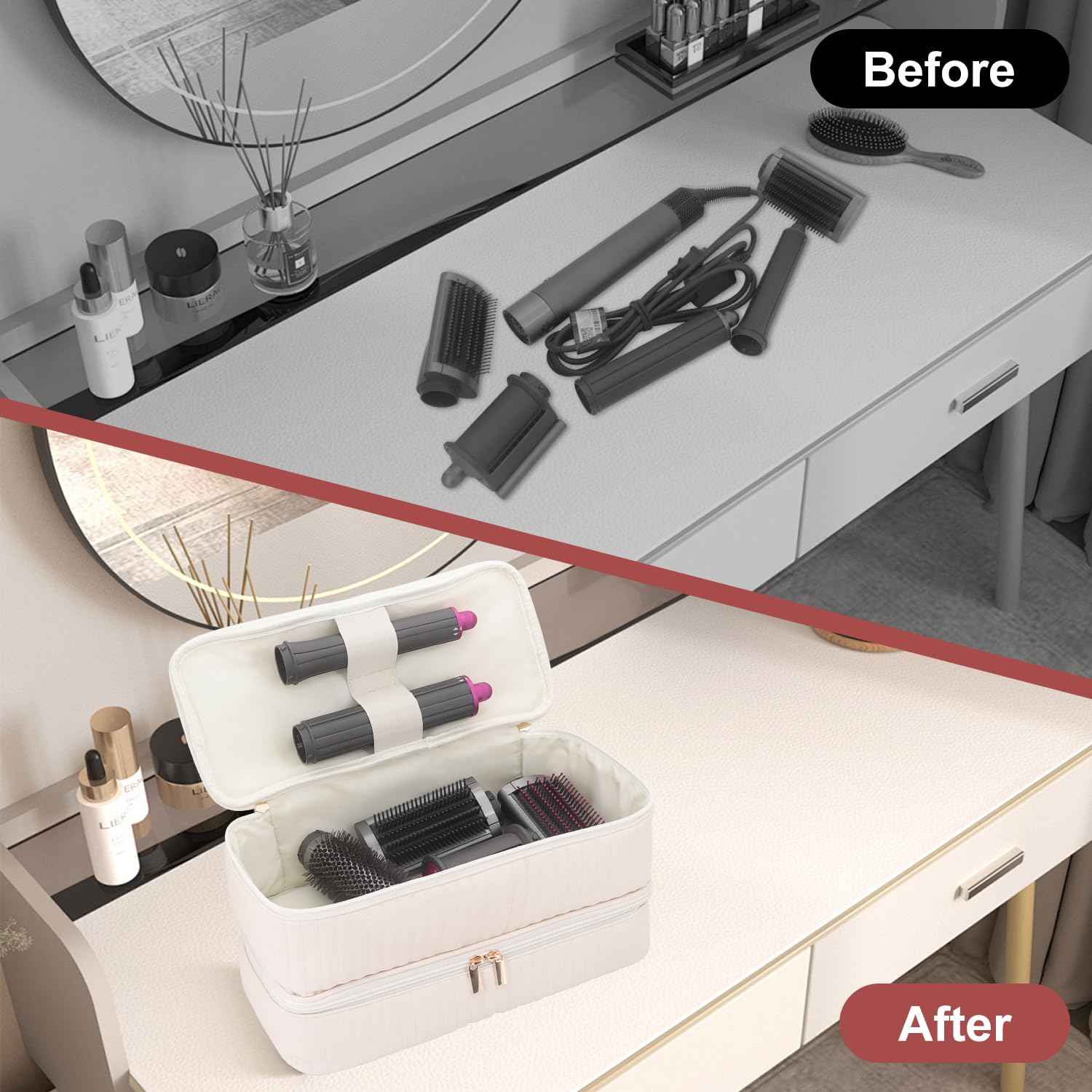 Boweike Travel Case Compatible with Dyson Airwrap id, Double-Layer Carrying Case Compatible with Dyson Airwrap Styler and Attachments, Portable Storage Bag for Shark Flexstyle/Flexfusion