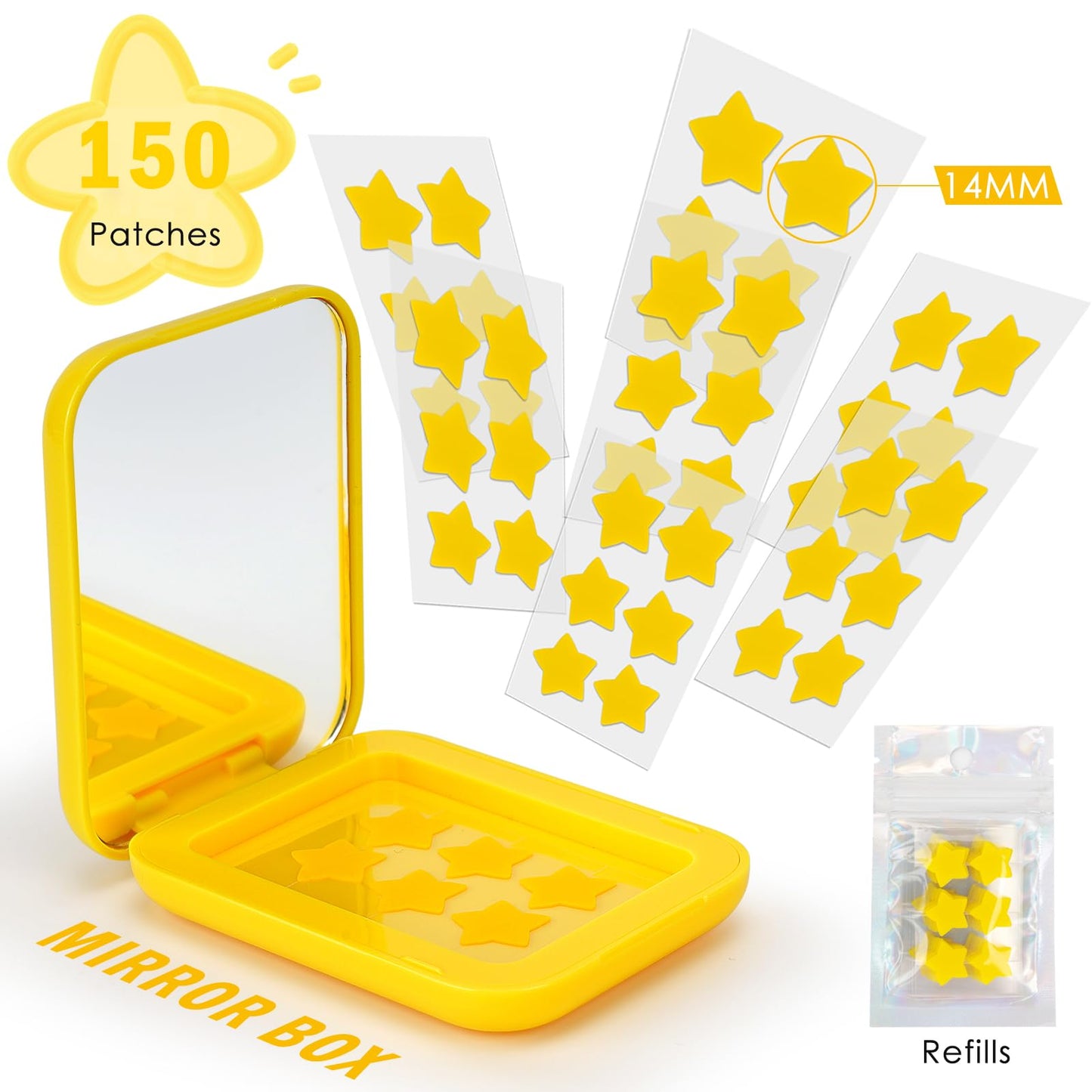 AUSLKA Star Pimple Patches - 150 Count - Hydrocolloid Pimple Patches,Cute Star Shape, Yellow Color,Spot Stickers For Face And Skin,Temporary Mirror