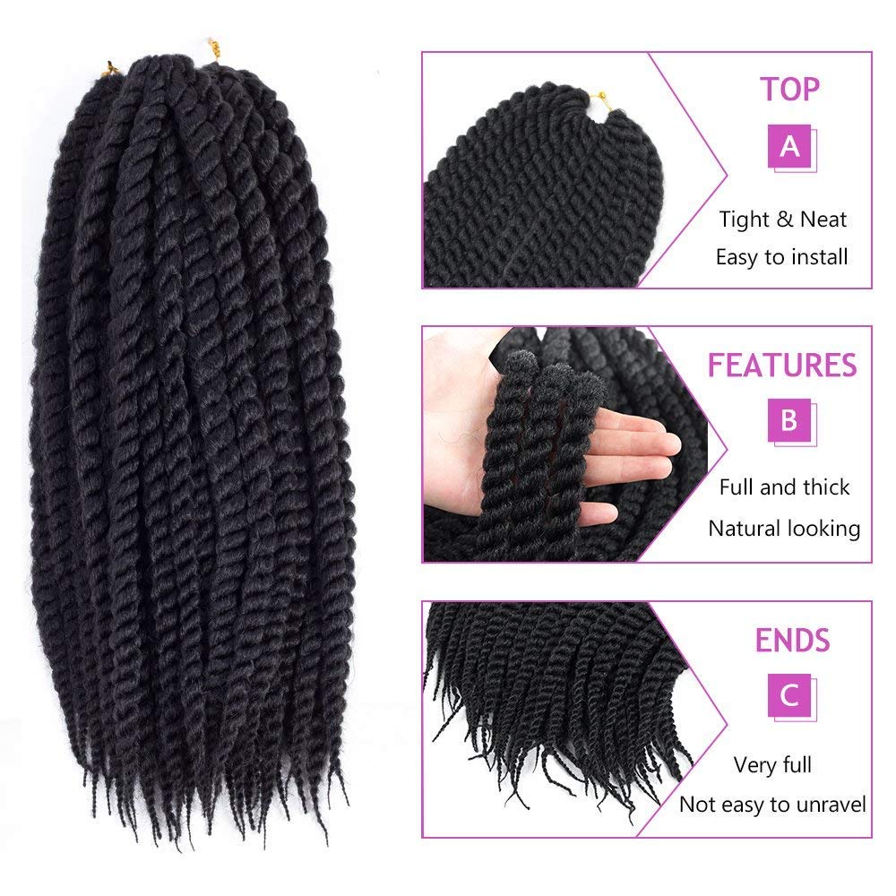 Admutty Havana Twist Crochet Hair 6 Packs 18 inch Braids Senegalese Braiding (1B)