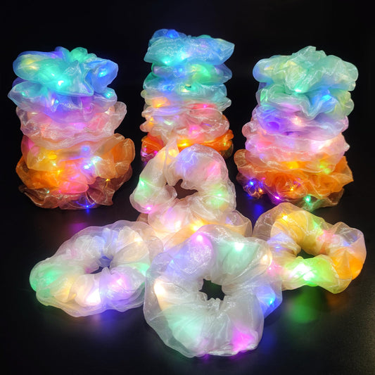 Aosimin Light Up Scrunchies, 27PCS-Multi-color Double-layer LED Scrunchy Hair Ties Glow in the Dark Party Supplies Glow Sticks Party Favor Festival Rave Accessories for Neon Party