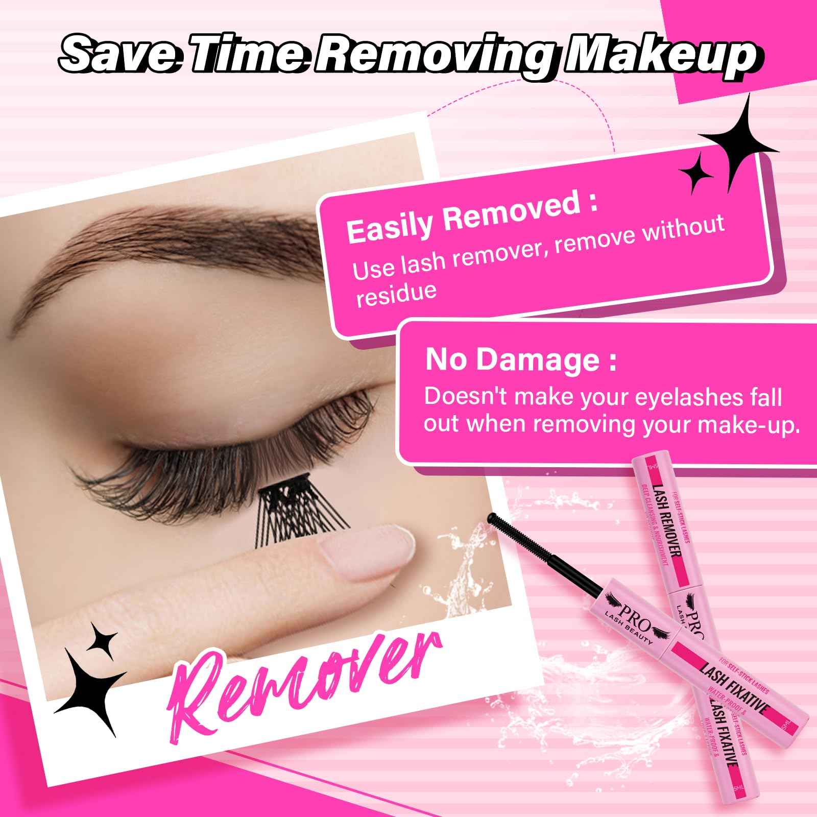 PRO Self Adhesive Eyelashes Kit Press On Lashes 120pcs Lash Clusters Lash Fixative Lash Remover Lash Applicator Eyelash Extension Kit Easy To Apply At Home Lash Extension Kit (Begonia,D-10-18mix Kit)