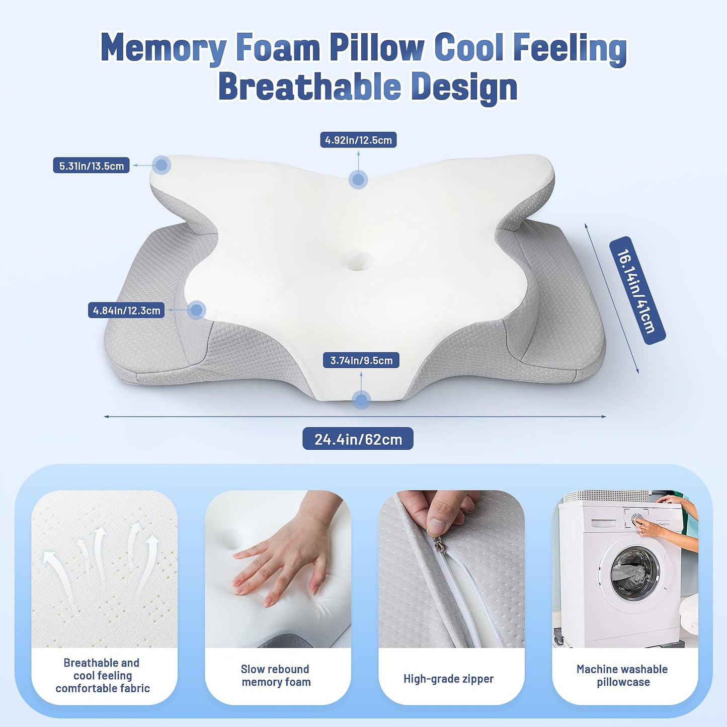 Ergonomic Pillow Side Sleeper-Satisure Cervical Pillow for Neck Pain Relief Memory Foam Pillows, Cooling Pillow for sleeping Orthopedic Bed Pillow for Side Back Stomach Sleepers with Washable Ice Silk