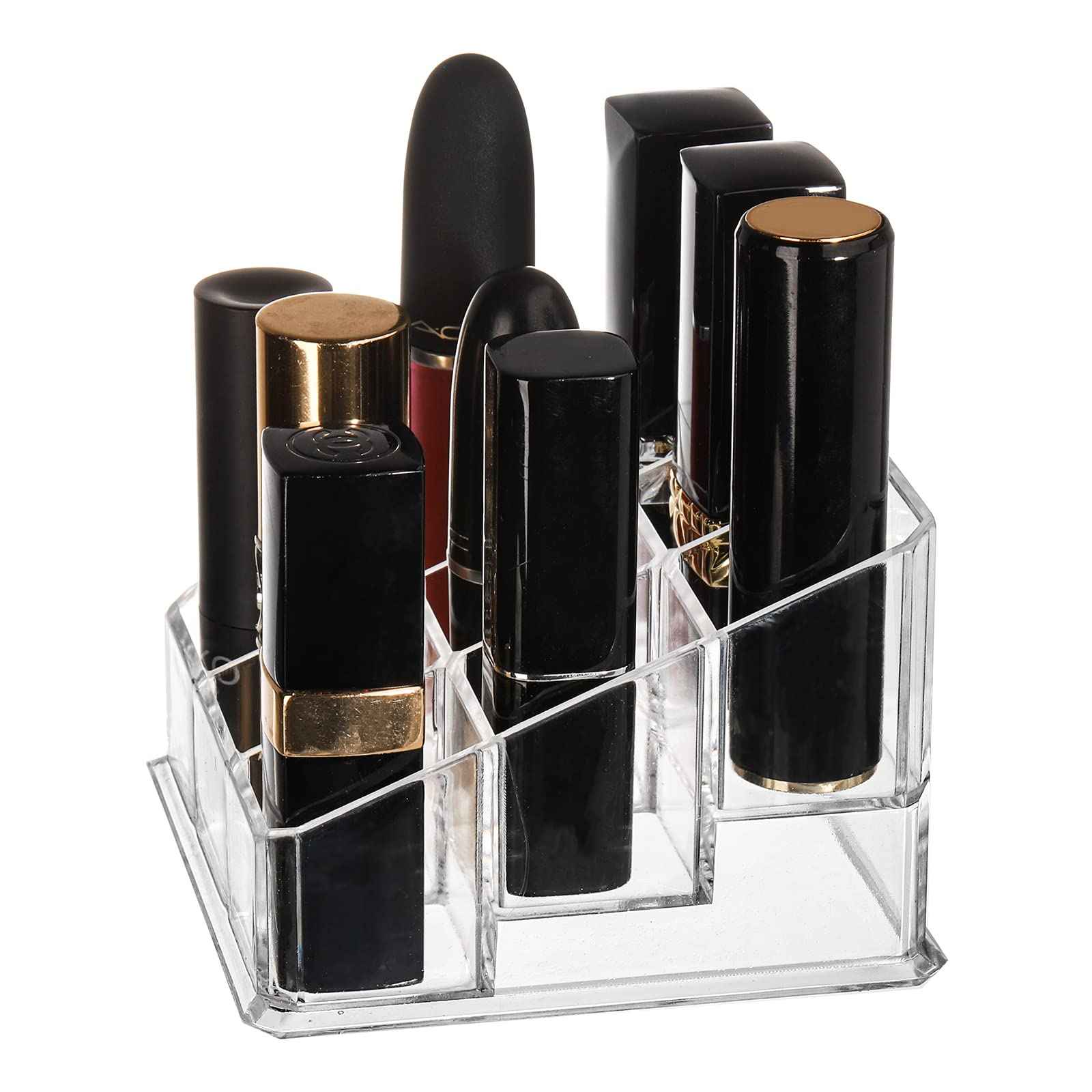 Foraineam 6 Pack Lipstick Holder Organizer, 9 Spaces Clear Lip Stick Storage Stand Container, Small Cosmetic Beauty Makeup Display Cases for Lipsticks, Lipgloss, Brushes, Bottles