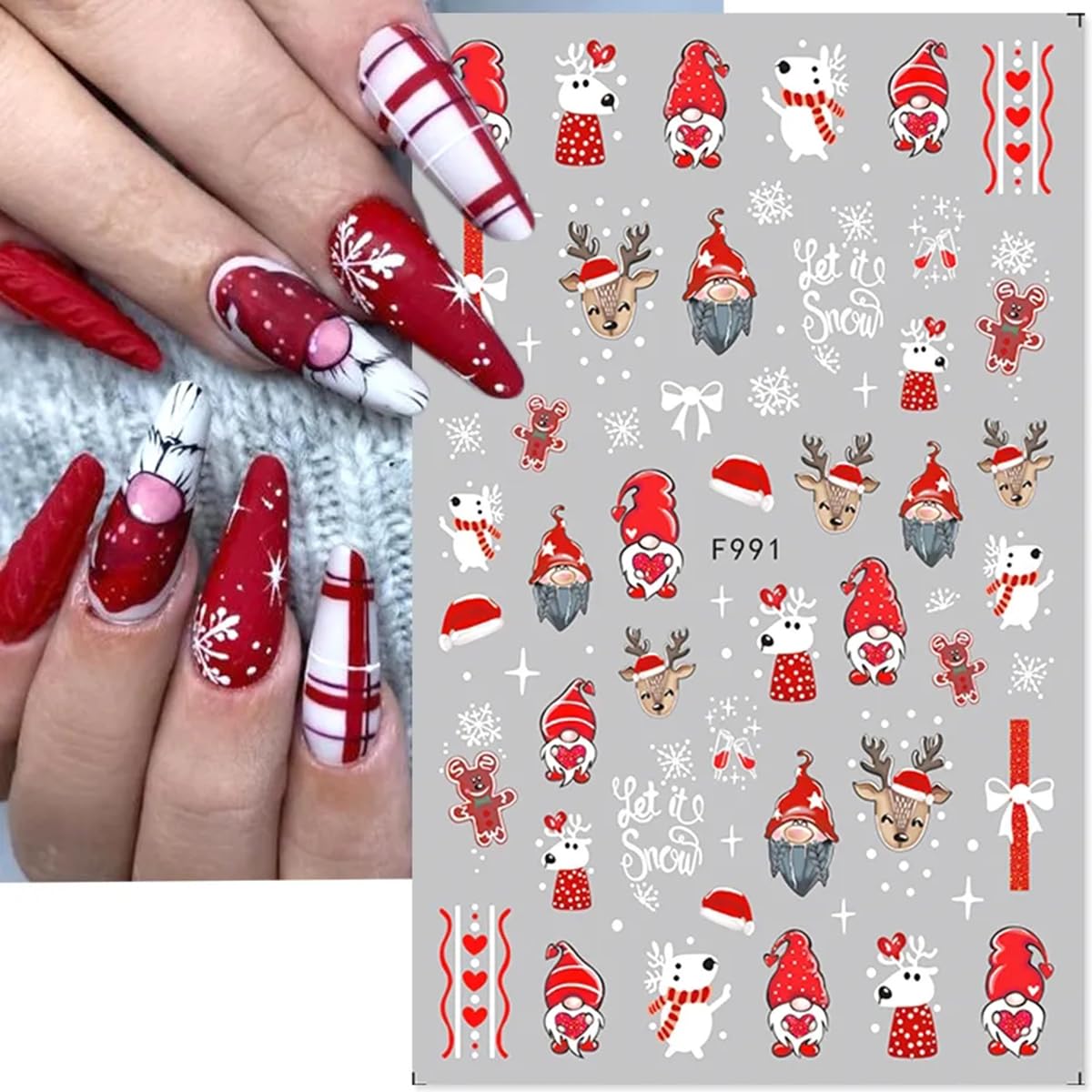 10 Sheets Christmas Nail Art Stickers Decals 3D Santa Claus Elk Nail Stickers Cute Cartoon Designs Stickers Winter Holiday Nail Decals for Women Girls Acrylic Nail Supplies Xmas Manicure Decoration