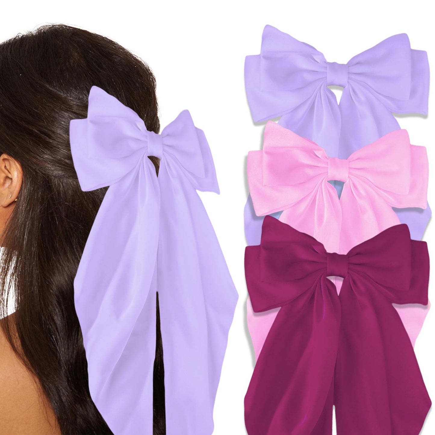 Canitor Hair Bows for Women Silky Satin Hair Ribbon Hair Barrettes Clip Oversized Long Tail Hair Bows Cute Aesthetic Coquette Hair Accessories Preppy Teen Girl Gifts Trendy Stuff Things