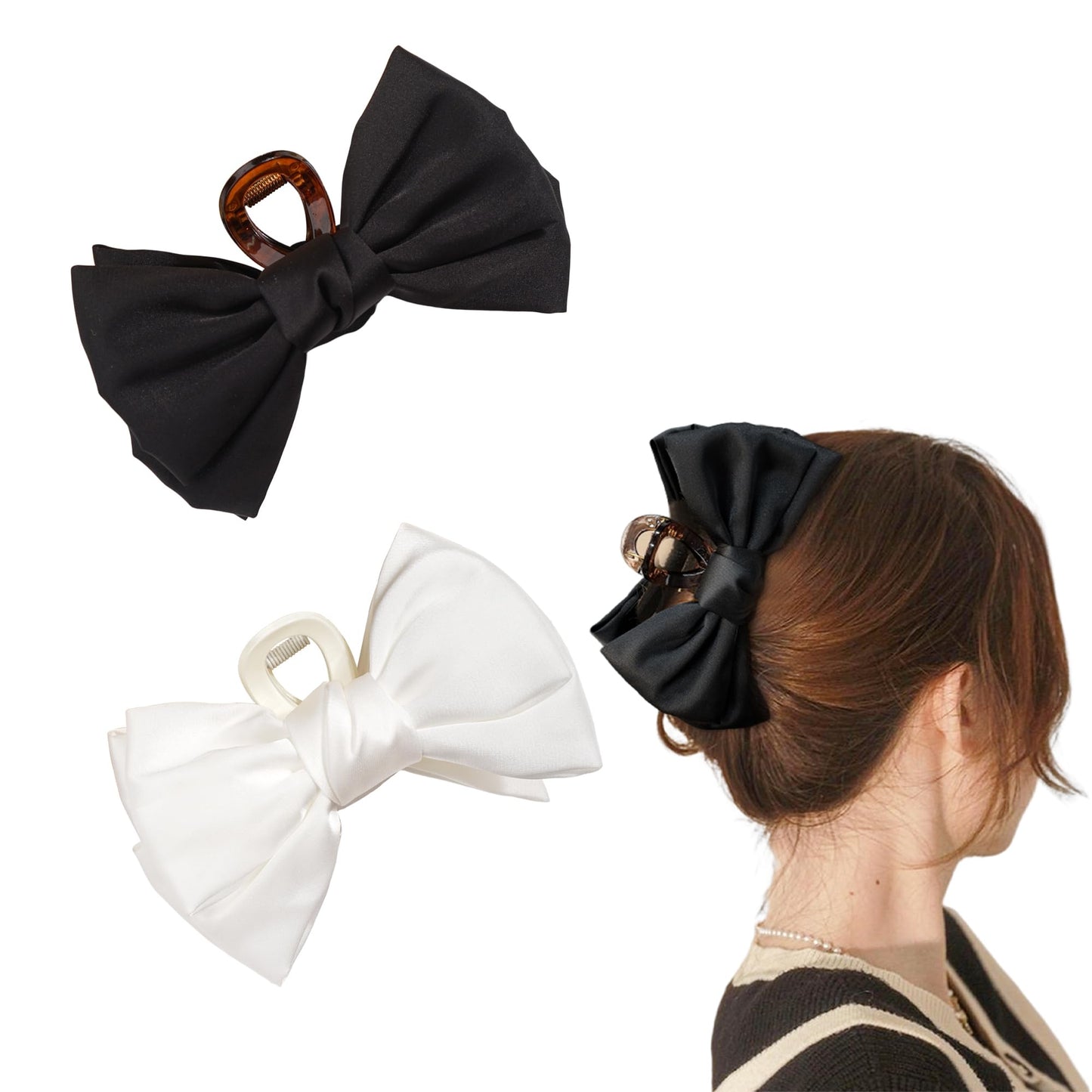 Ayesha Hair Claw Clips - 2pcs Bow Hair Clips for Women Girls Ribbon Bow Hair Clips Big Satin Silky Bows Jaw Clips Barrettes Hair Accessories - Non-Slip and Durable, Wide Application, Lightweight