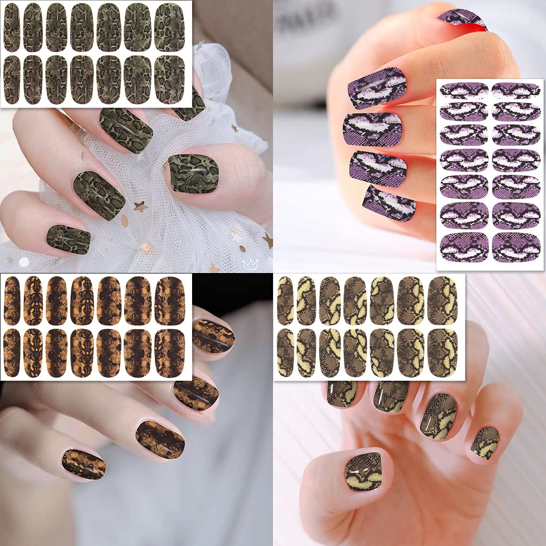 JERCLITY 12 Sheets Snake Skin Nail Polish Strips Stickers with Nail File Self-Adhesive Python Pattern Press On Nail Stickers Full Wraps for Women Girls Nails Art