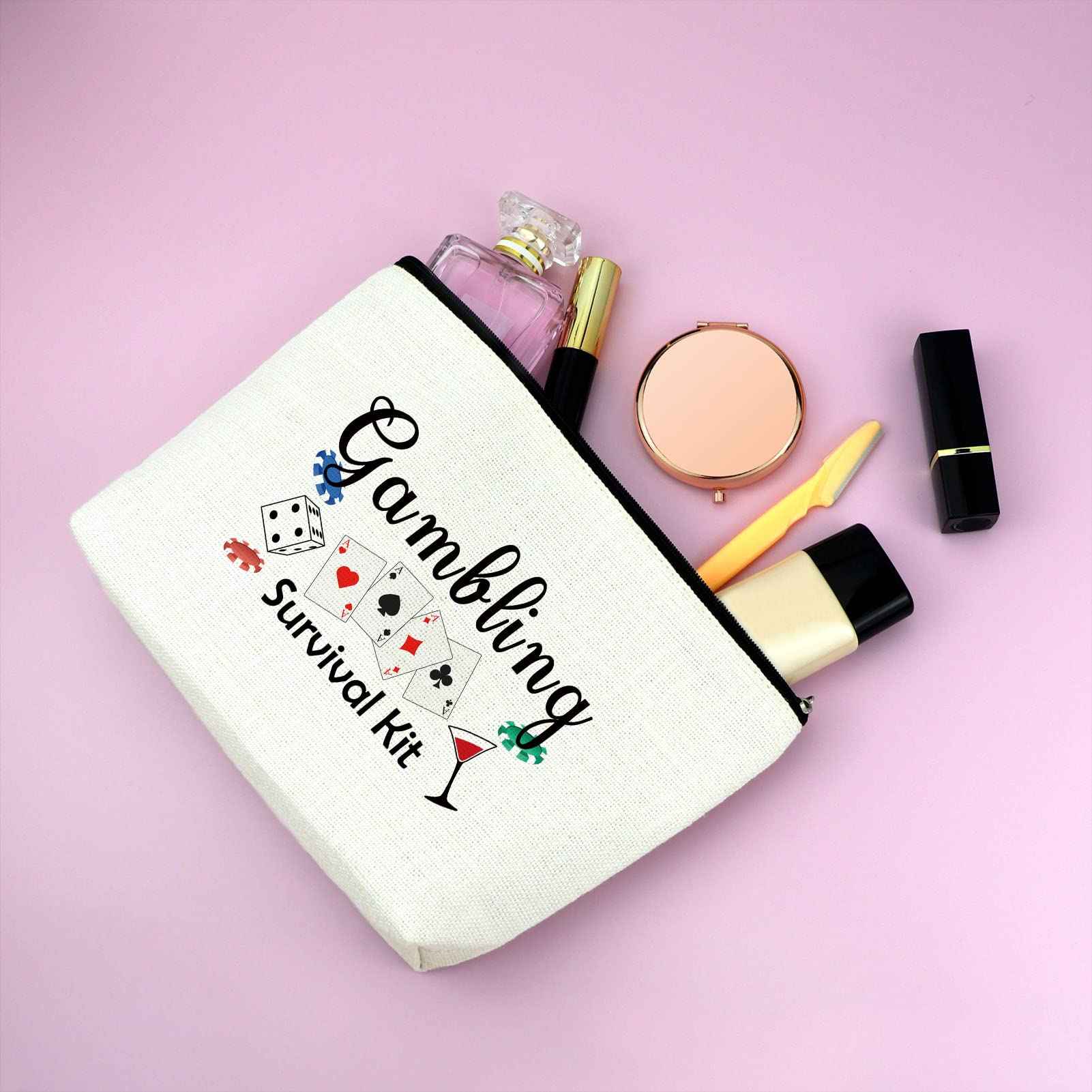 Mxrymvu 2PCS Casino Lovers Gift Makeup Bag Gambler Gift for Women Lucky Casino Gambling Cosmetic Bag Christmas Birthday Retirement Present for Gambler Friends Mom Zipper Toiletry Pouch