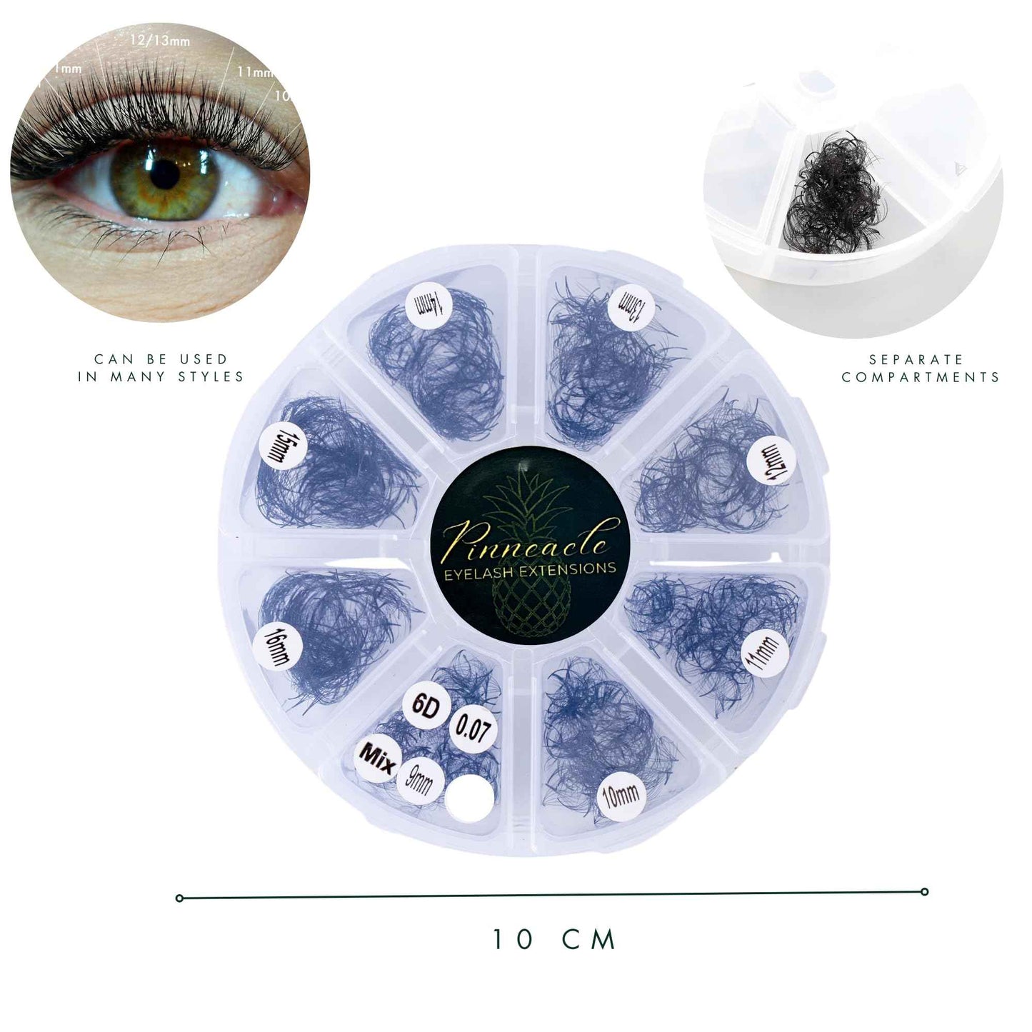 1200 Premade volume fans eyelash extension | 8 sizes-in-1 round mixed box | Includes lengths 9-16mm | C, CC, D, M, L curl| For professional lash artists | 6D Volume (CC Curl)