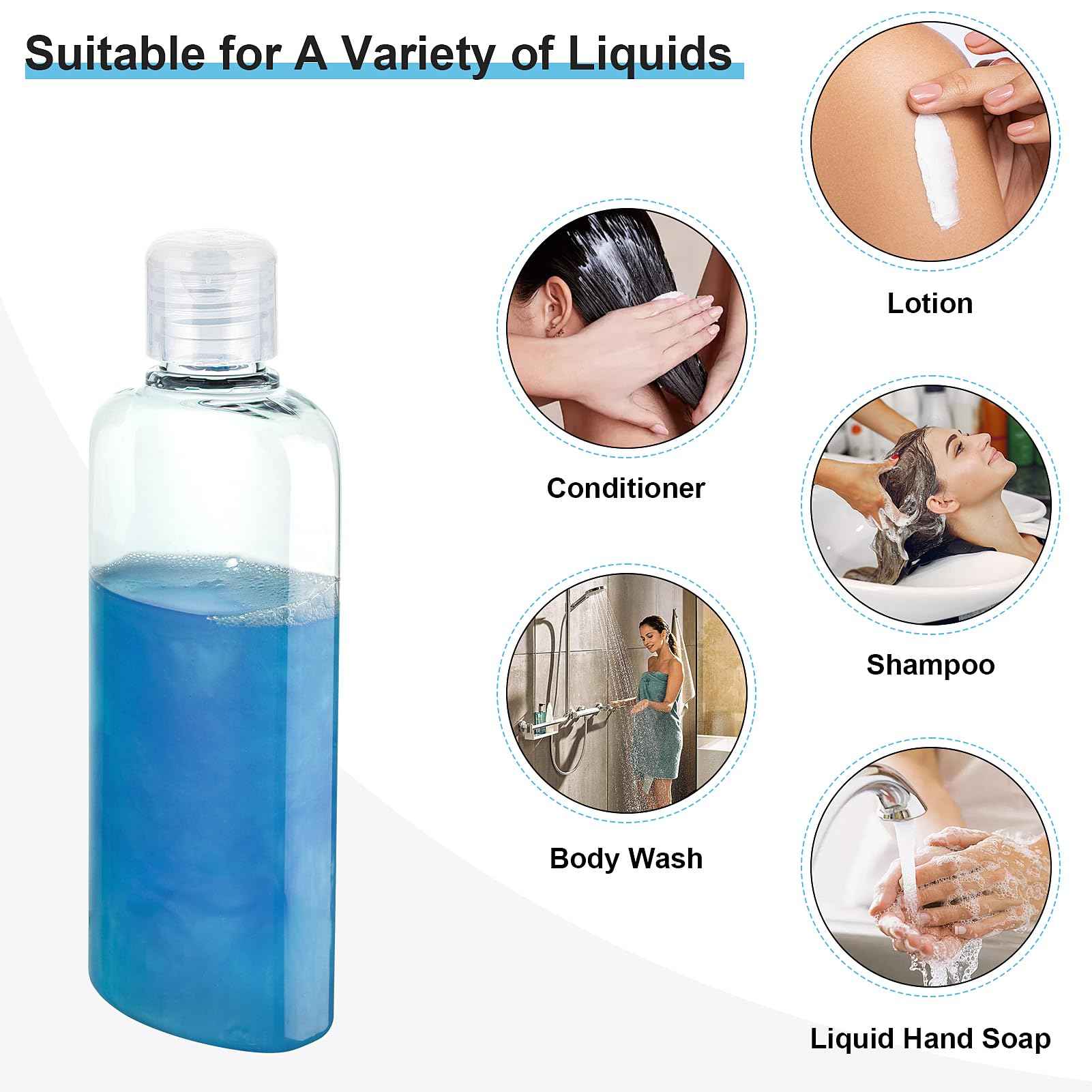 Wowang Travel Shampoo and Conditioner Bottles 7.7oz 7 Pack Leak Proof Plastic Squeeze Bottle with Flip Cap Refillable Containers Travel Bottles for Toiletries Lotion Shampoo Conditioner